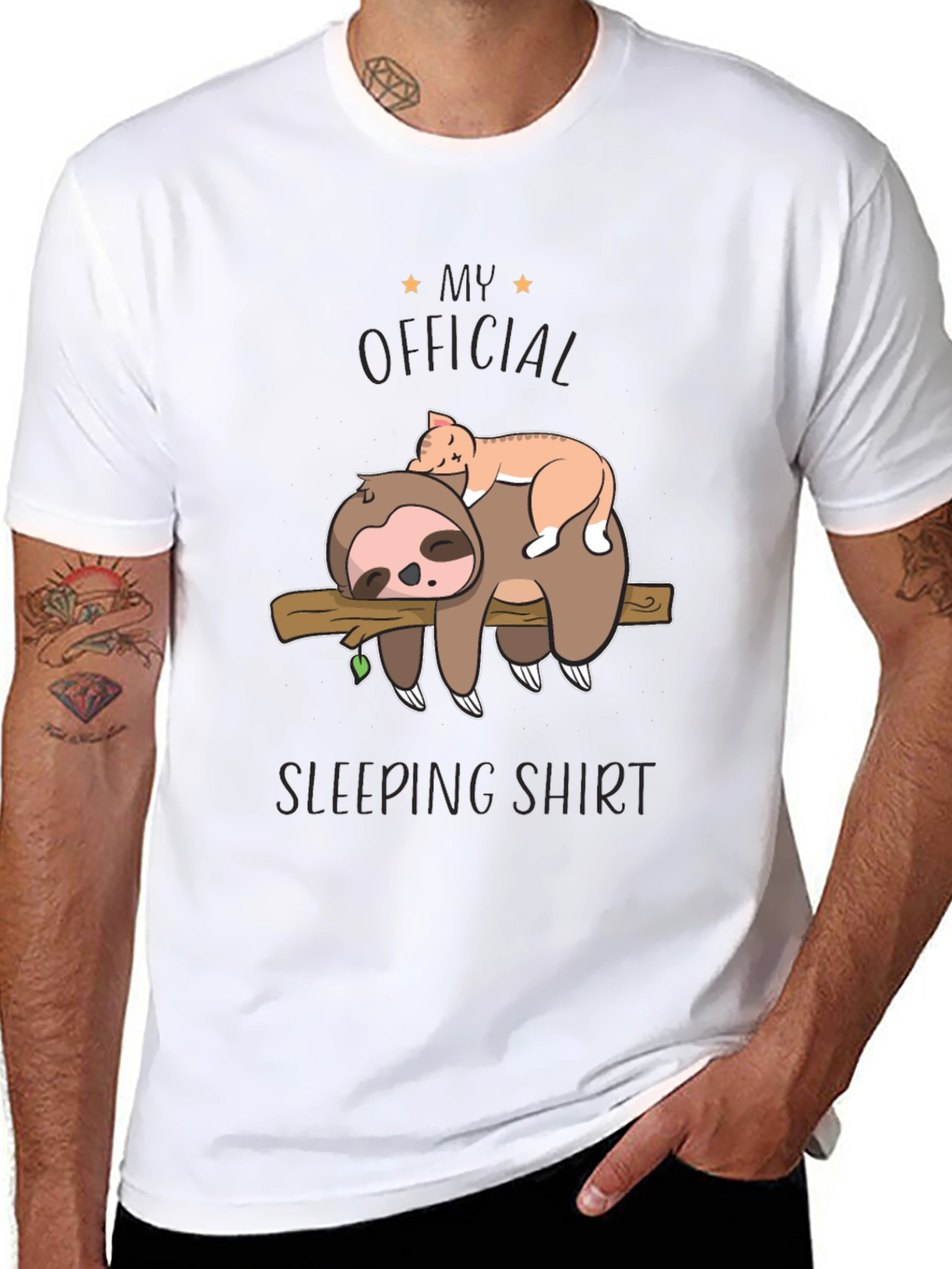 Black Sloth & Cat Sleeping Shirt - Official Sleepwear view 8
