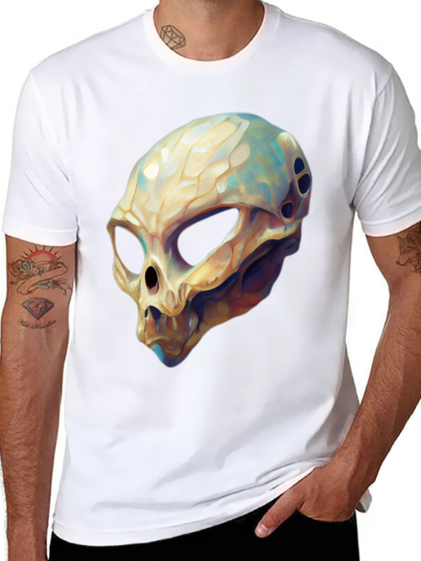 Black Alien Skull Graphic Tee - Black Cotton T-Shirt view 8