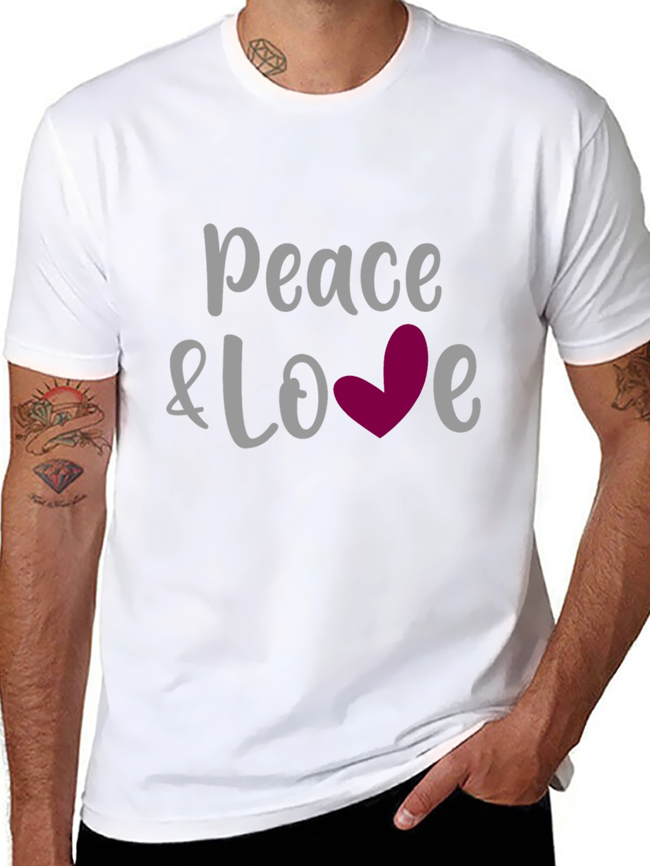 Black Peace & Love Graphic Tee - Soft Cotton Blend view 8