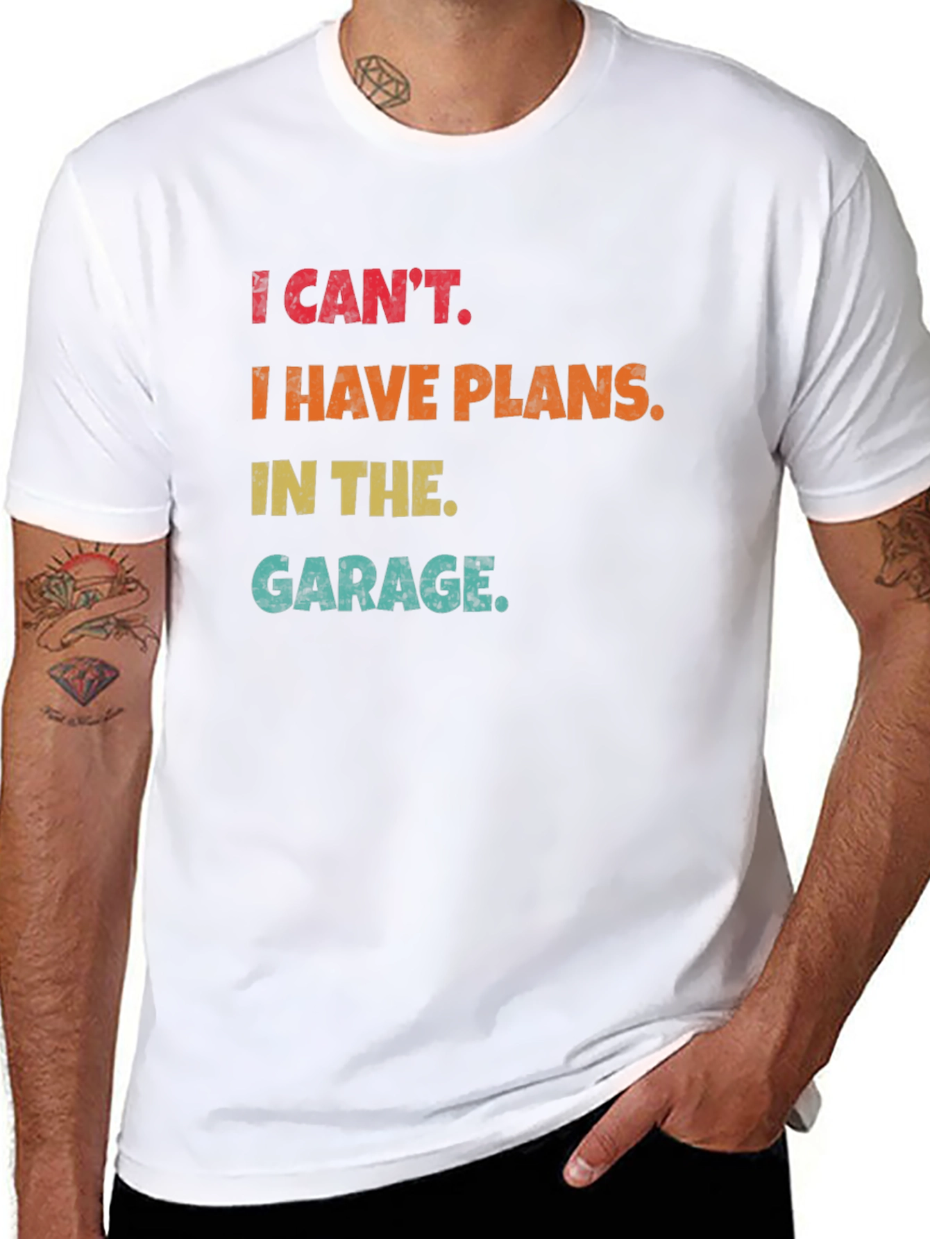 Black I Can't, Garage Plans Funny T-Shirt view 8