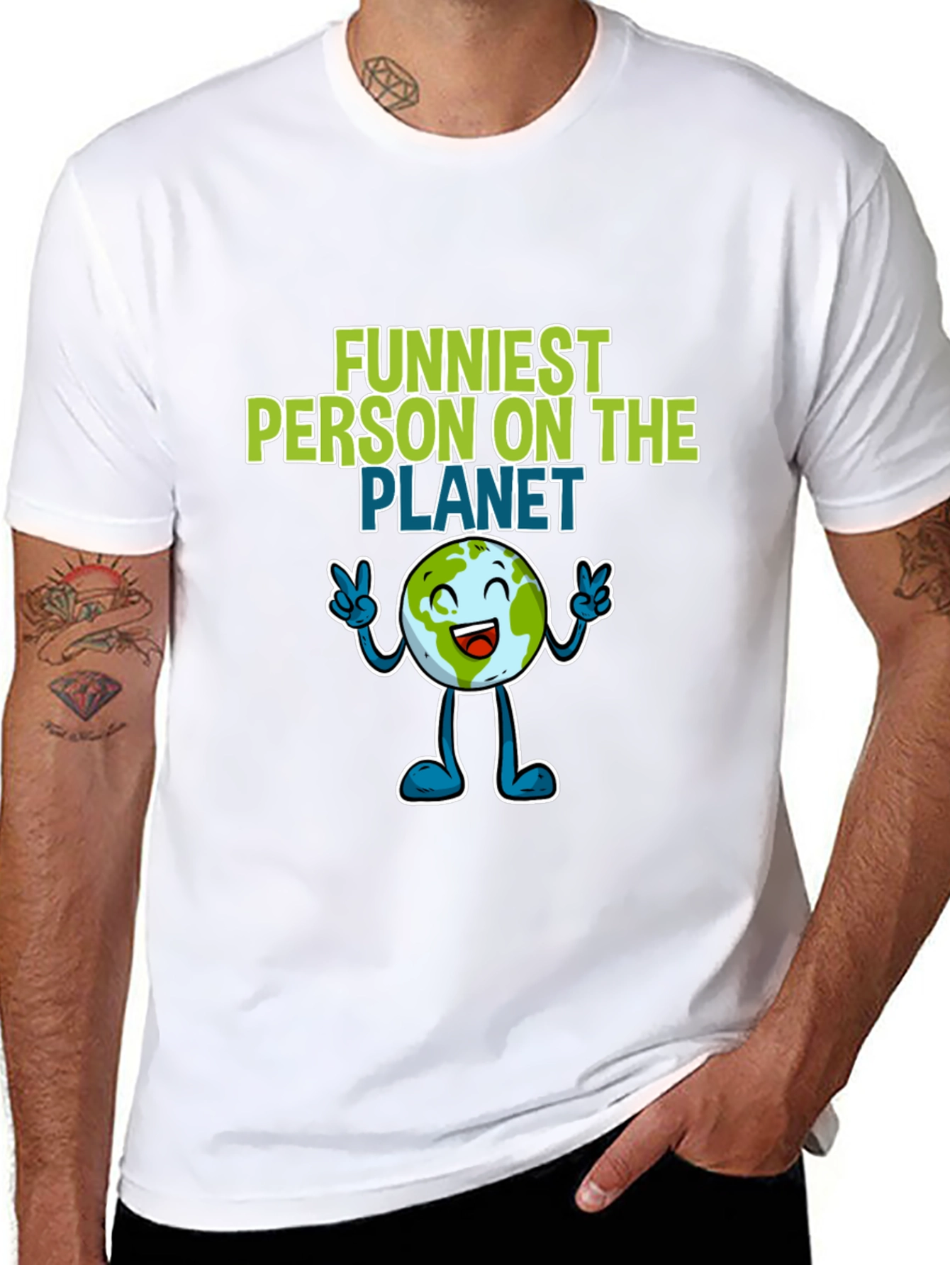 Black Funniest Person on the Planet T-Shirt - Black Crew Neck view 8