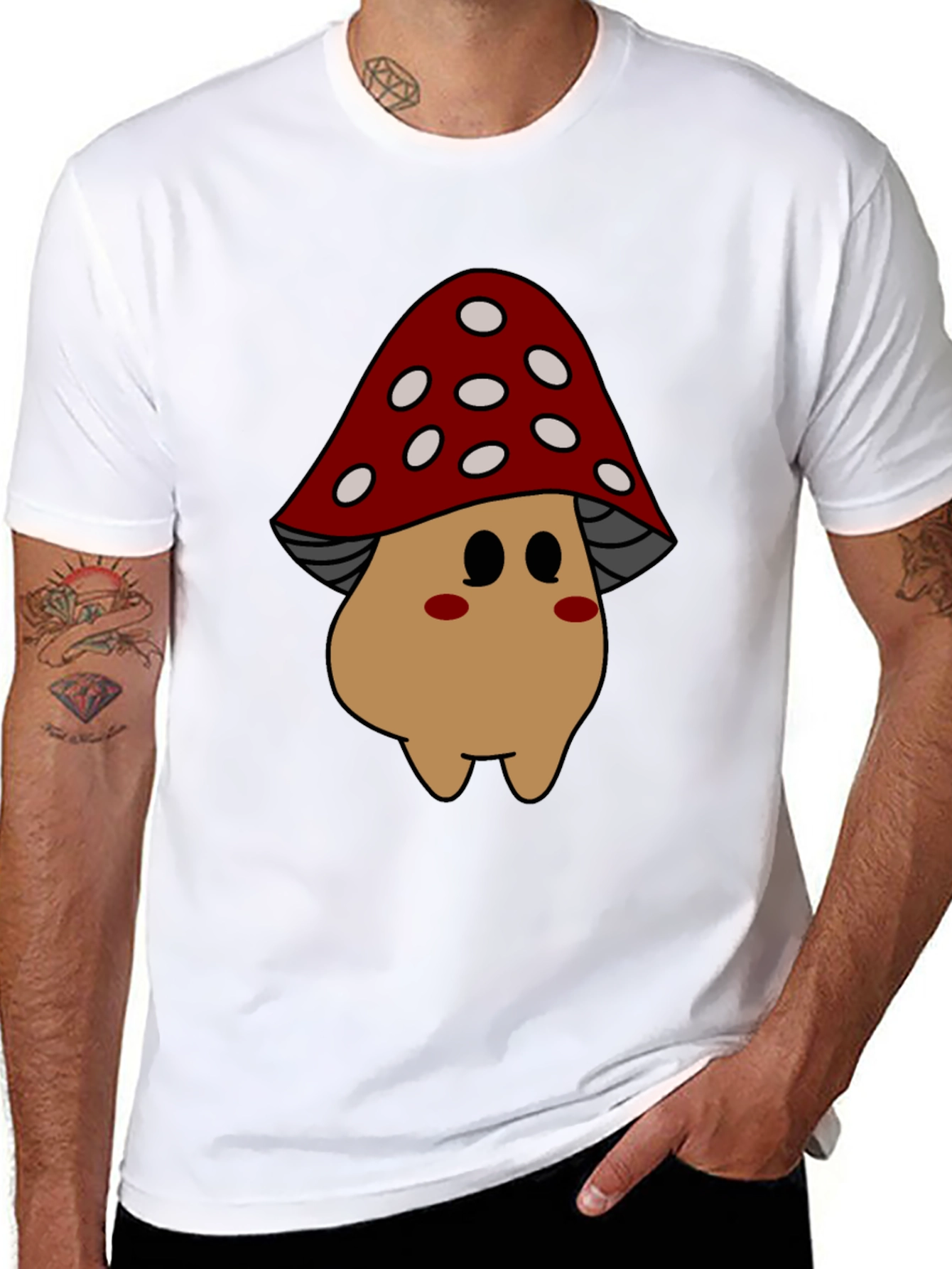 Black Mushroom Cartoon Graphic Tee view 8