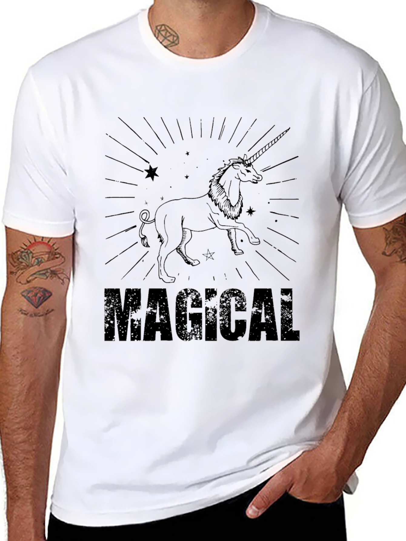 Magical Unicorn Graphic Tee - Black Cotton T-Shirt - 8