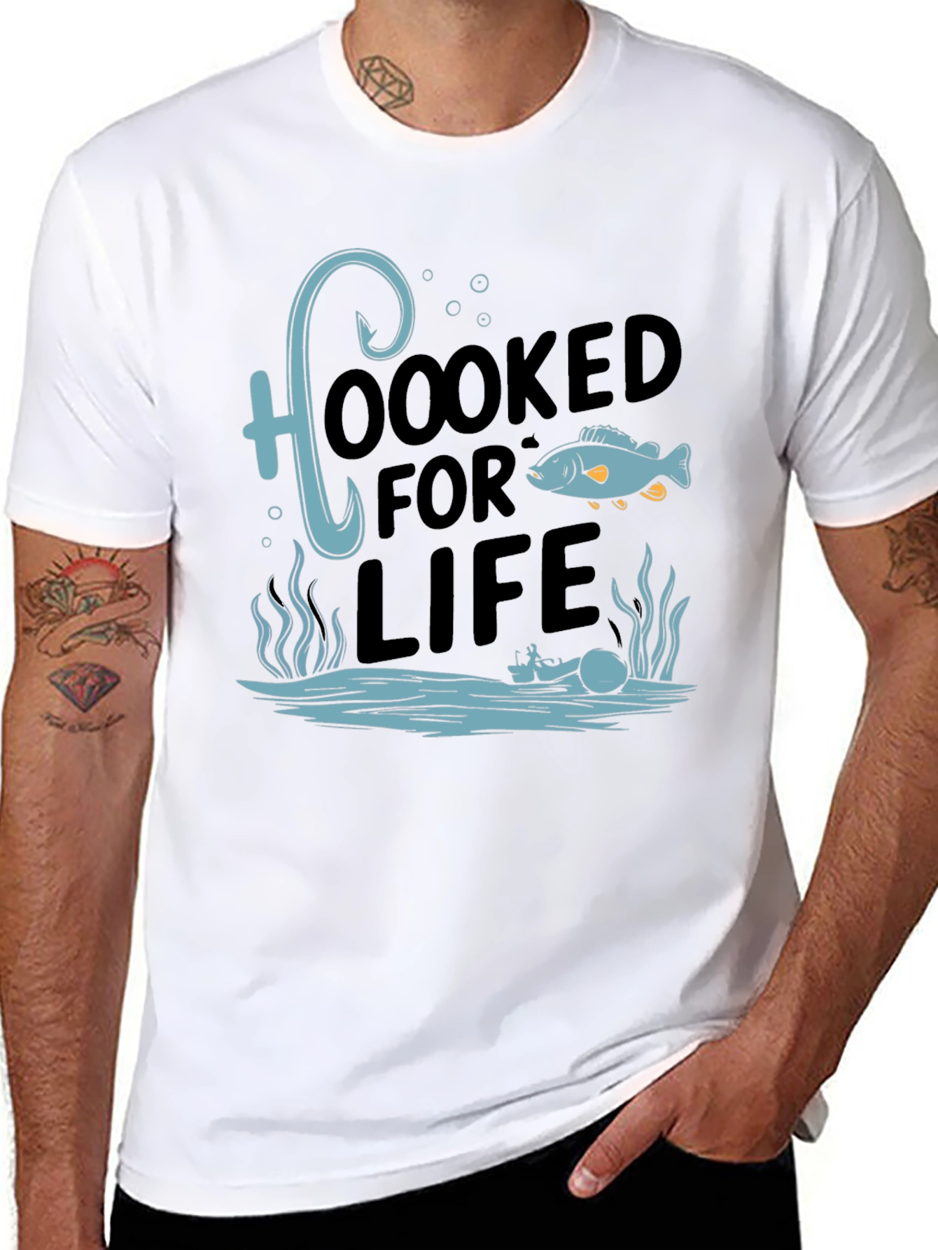 Black Hooked for Life Graphic Tee - Fishing Enthusiast's Shirt view 8