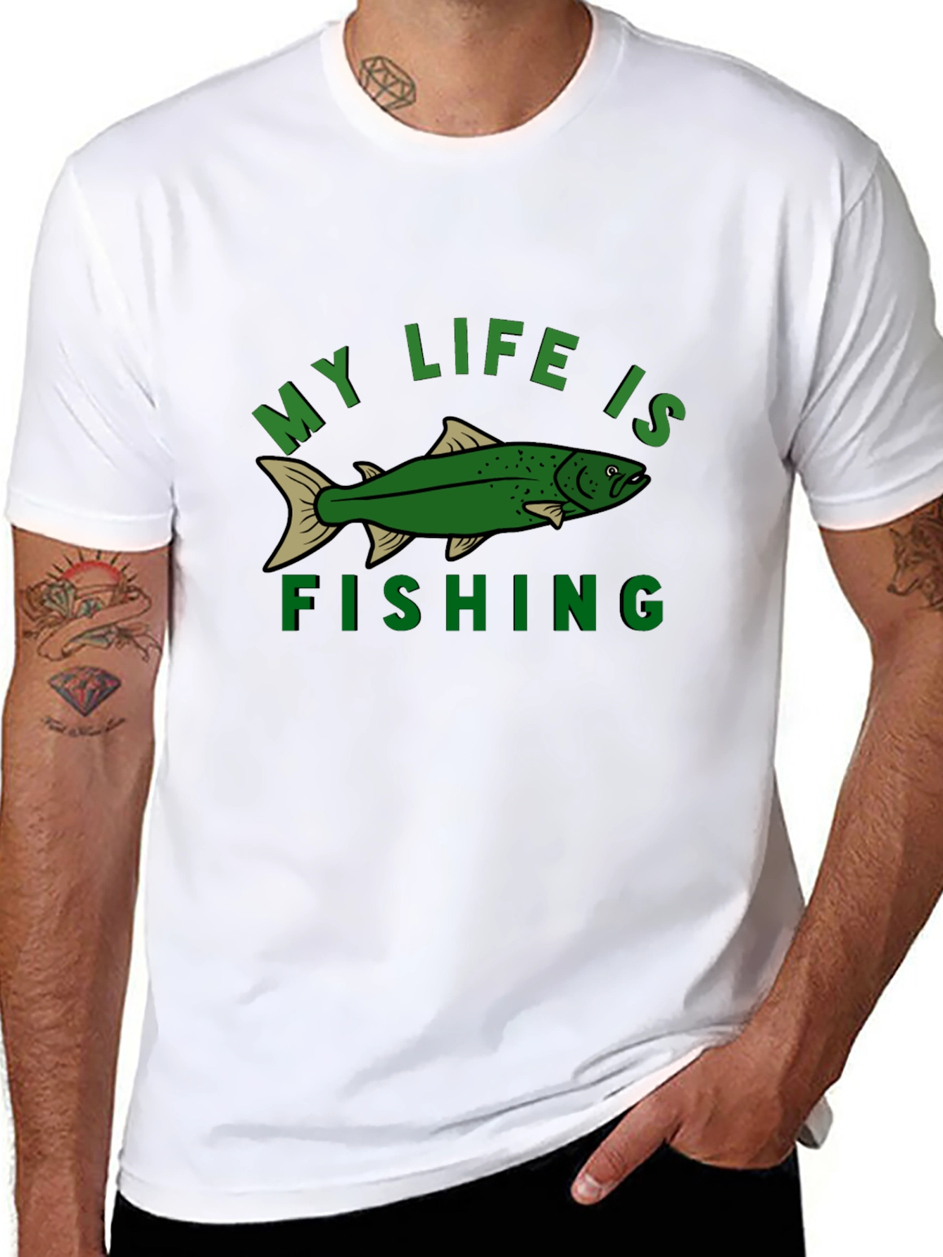 Black My Life Is Fishing Graphic Tee - Black Cotton T-Shirt view 8