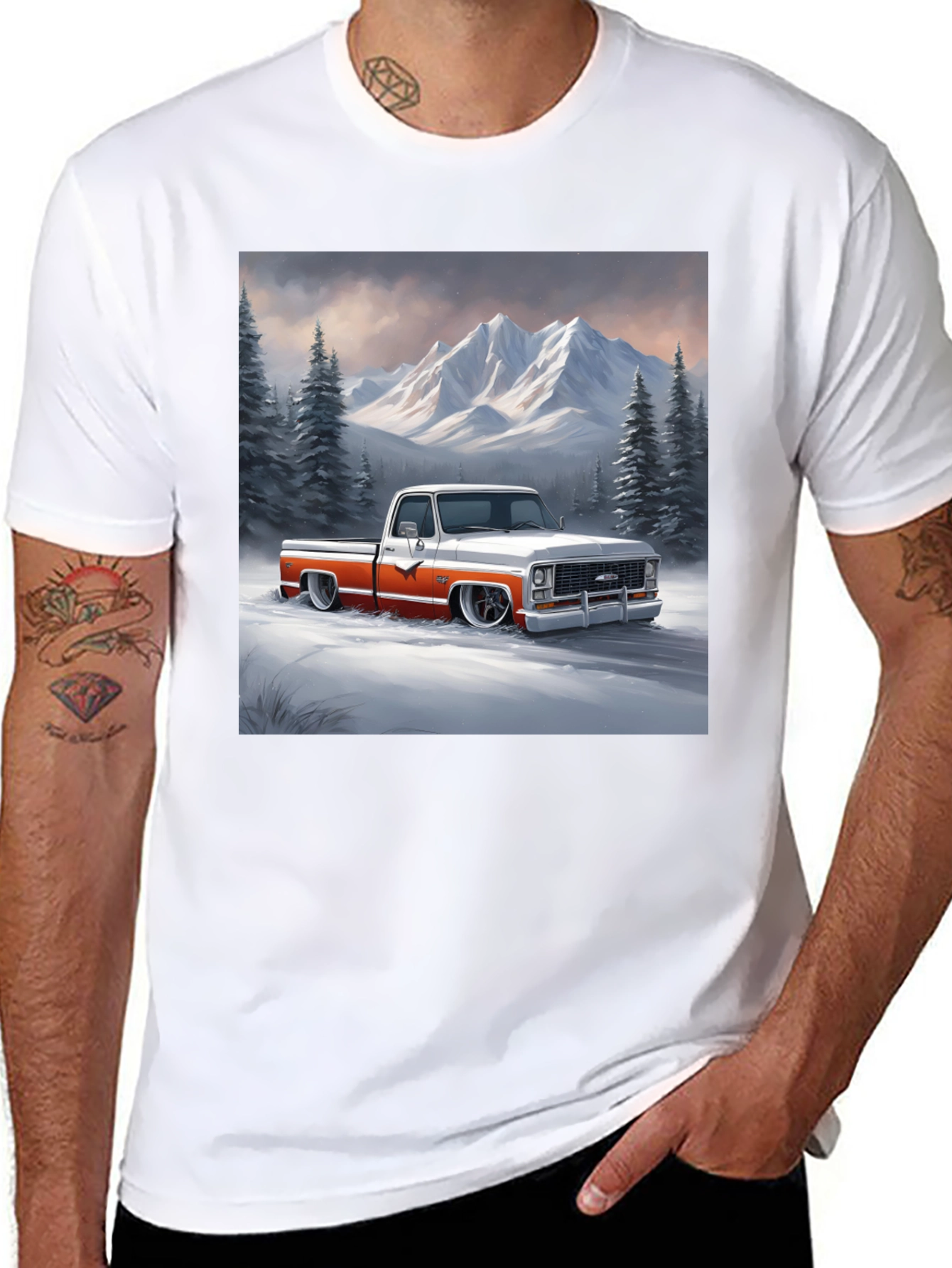 Black Classic Truck Graphic Tee - Mountain Scene view 8