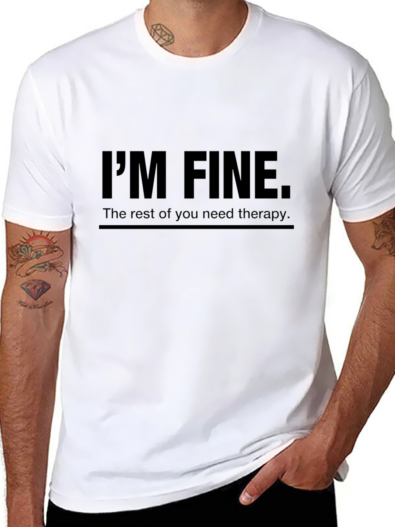 Black I'm Fine Therapy T-Shirt - Humorous Graphic Tee view 8