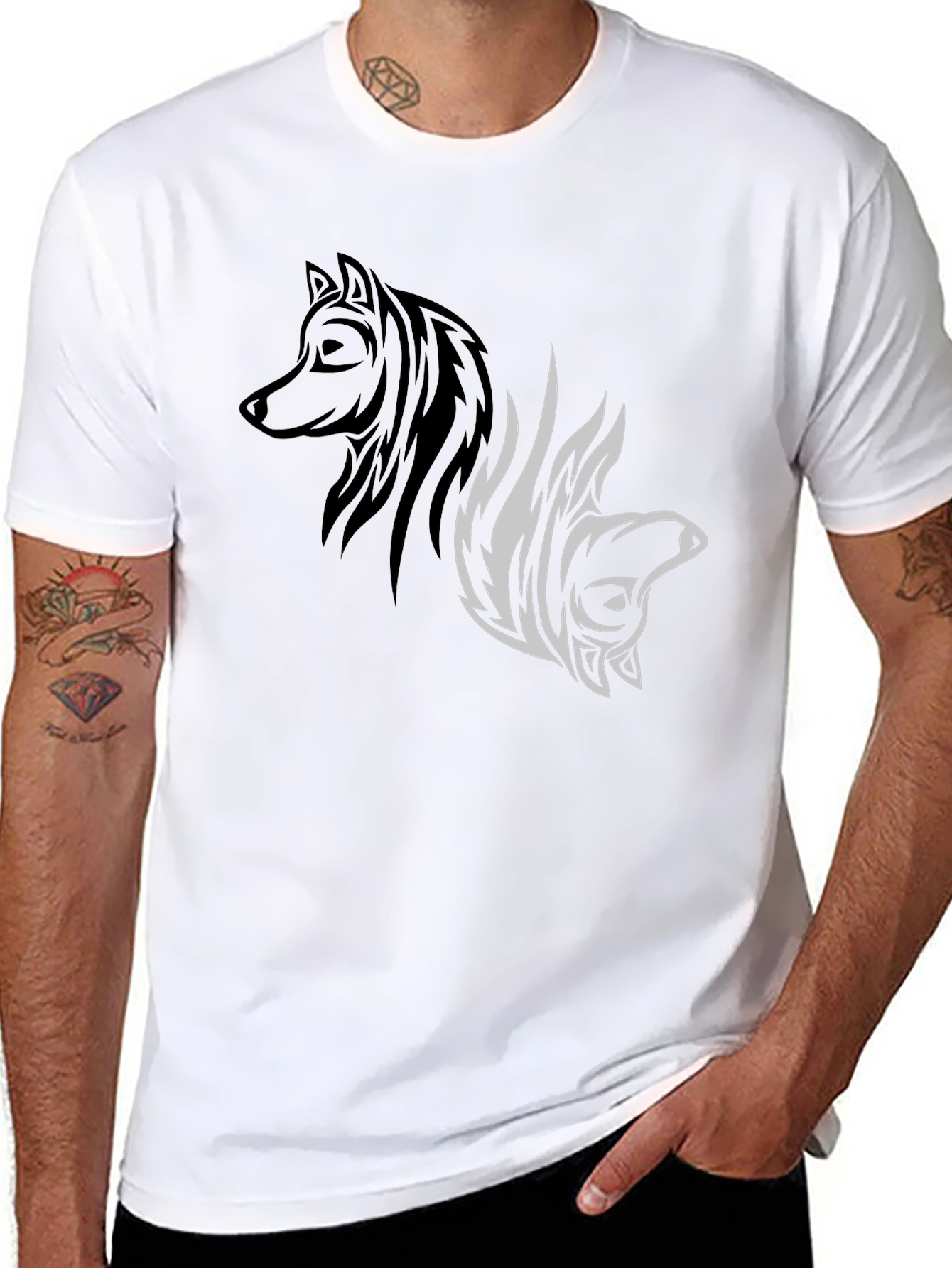 Black Yin Yang Wolf Graphic Tee - Stylish Black T-Shirt view 8