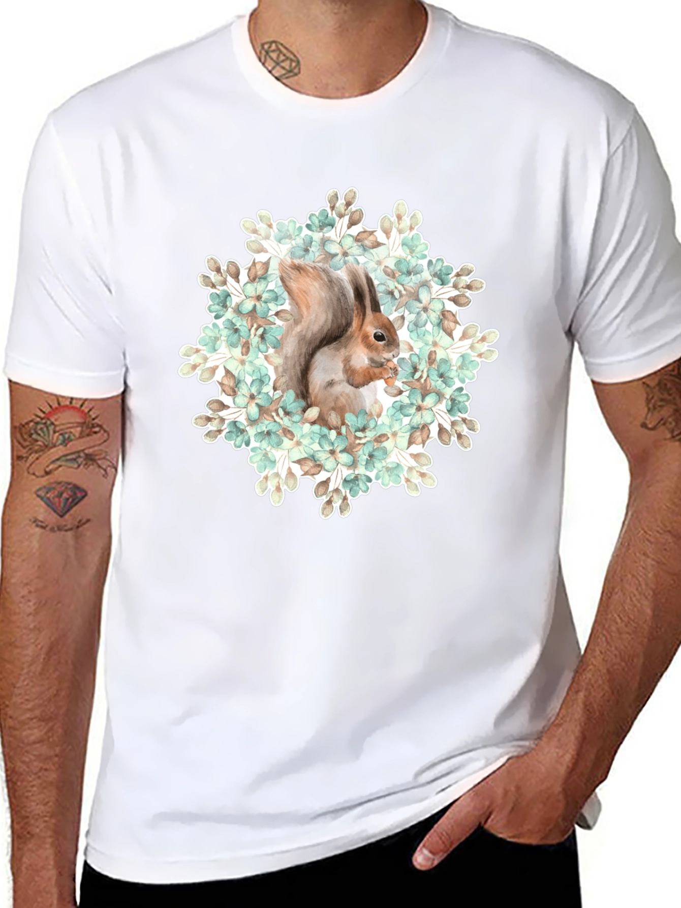 Squirrel Floral T-Shirt - Nature Graphic Tee - 8