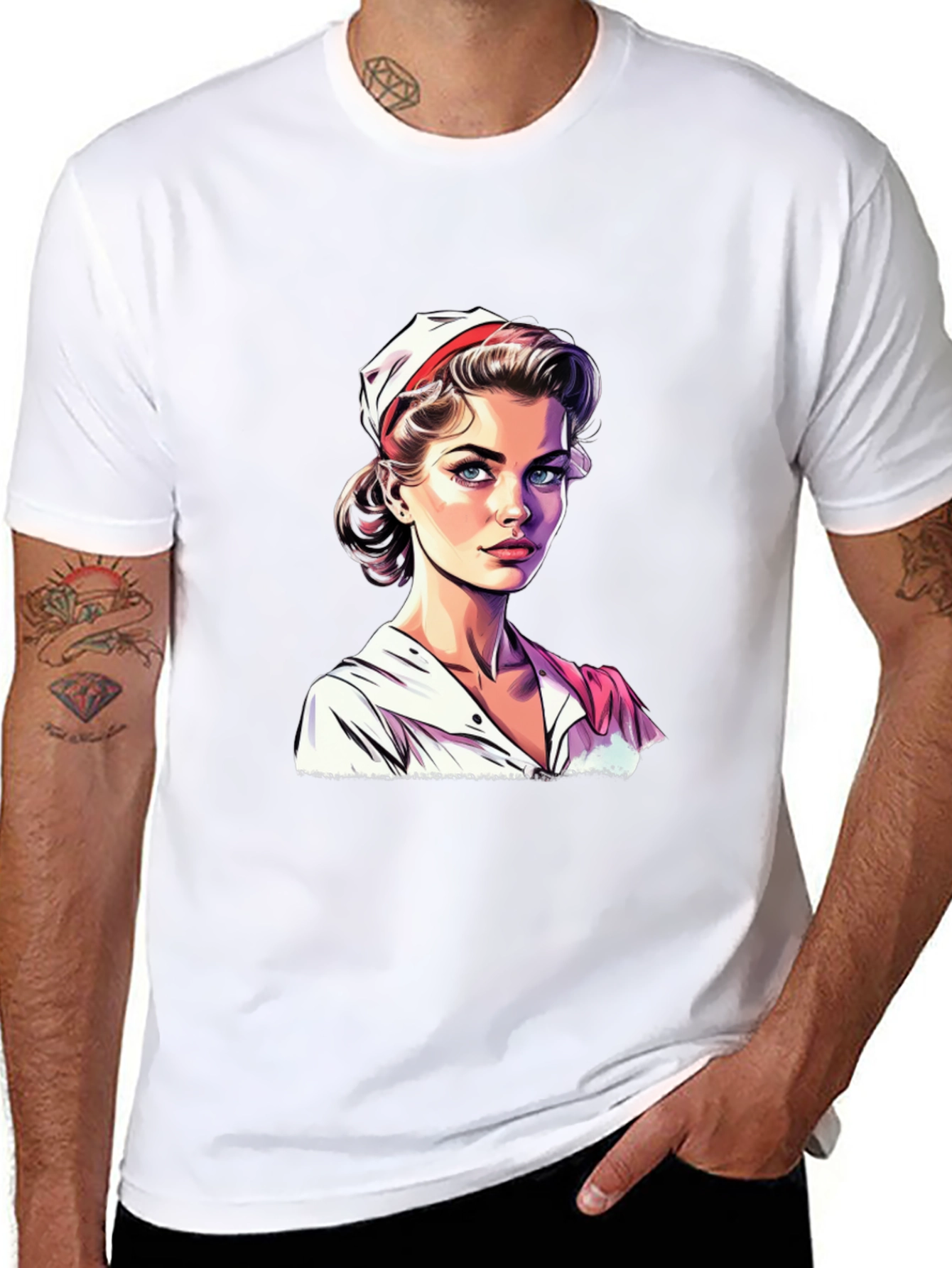 Black Vintage Nurse Graphic Tee - Retro Style T-Shirt view 8