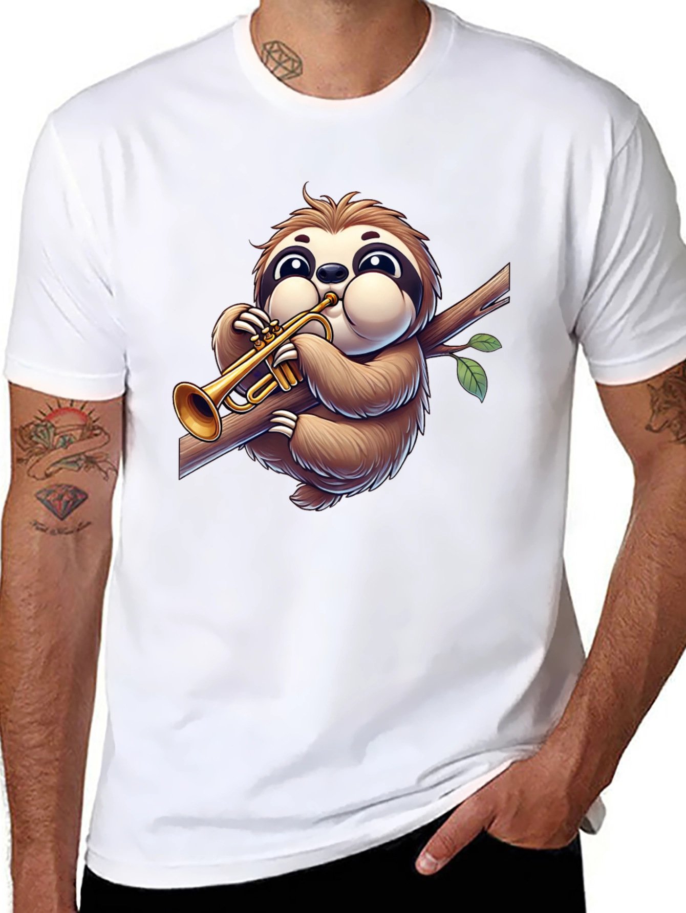 Black Sloth Trumpet T-Shirt - Cartoon Music Lover Tee view 8
