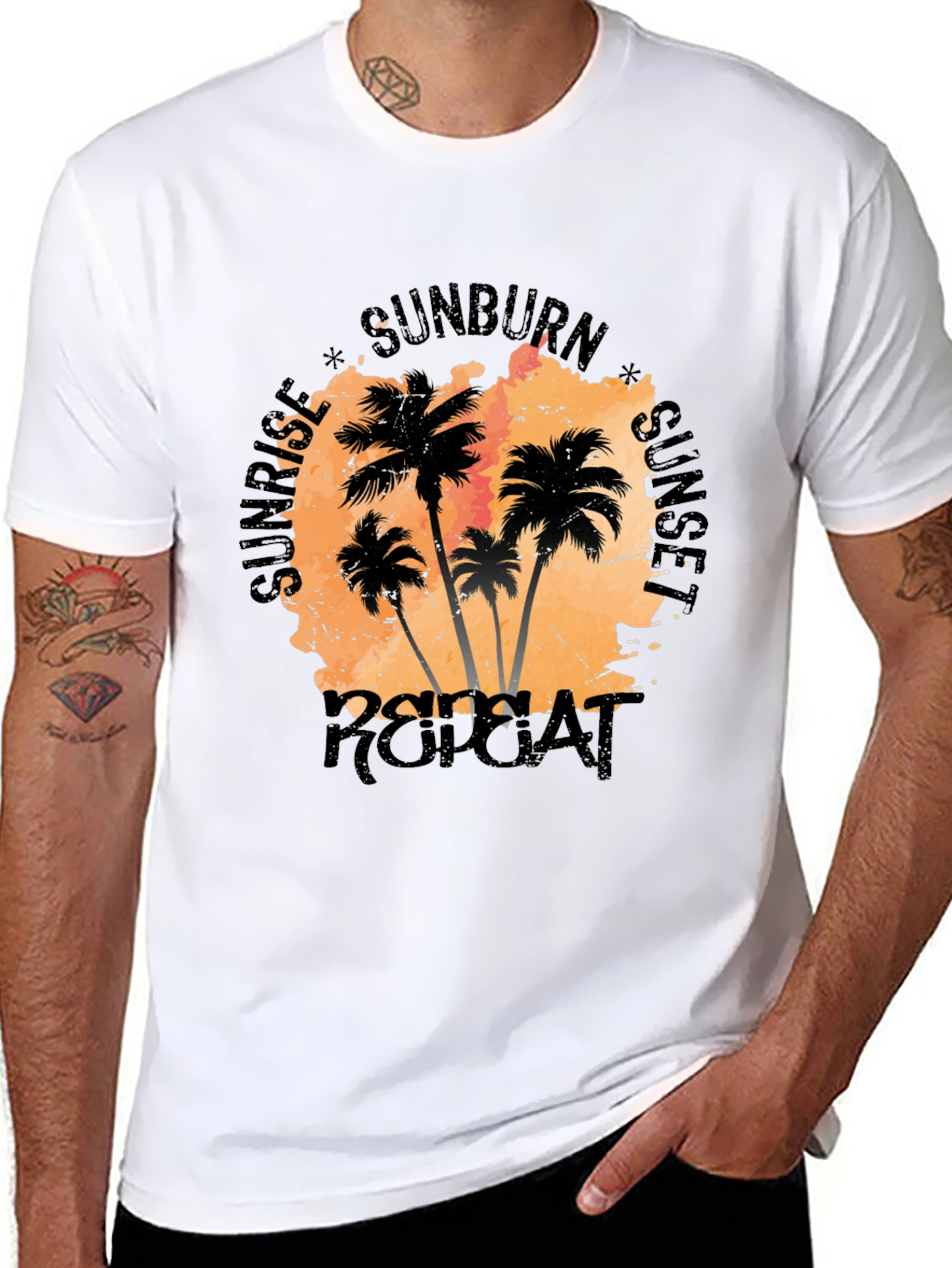 Black Sunrise Sunset Repeat Palm Tree T-Shirt view 8