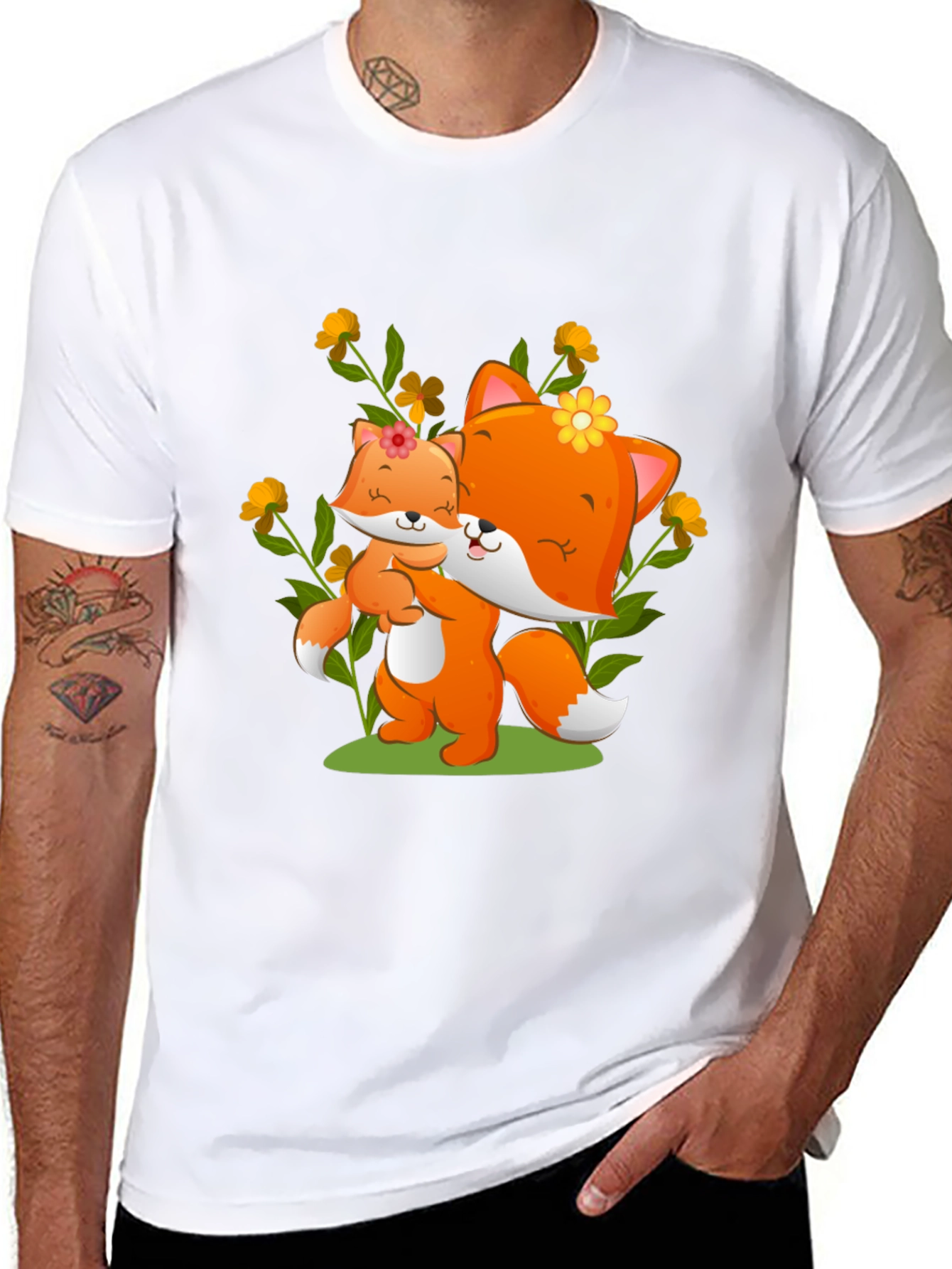 Black Cute Fox & Cub Graphic Tee view 8