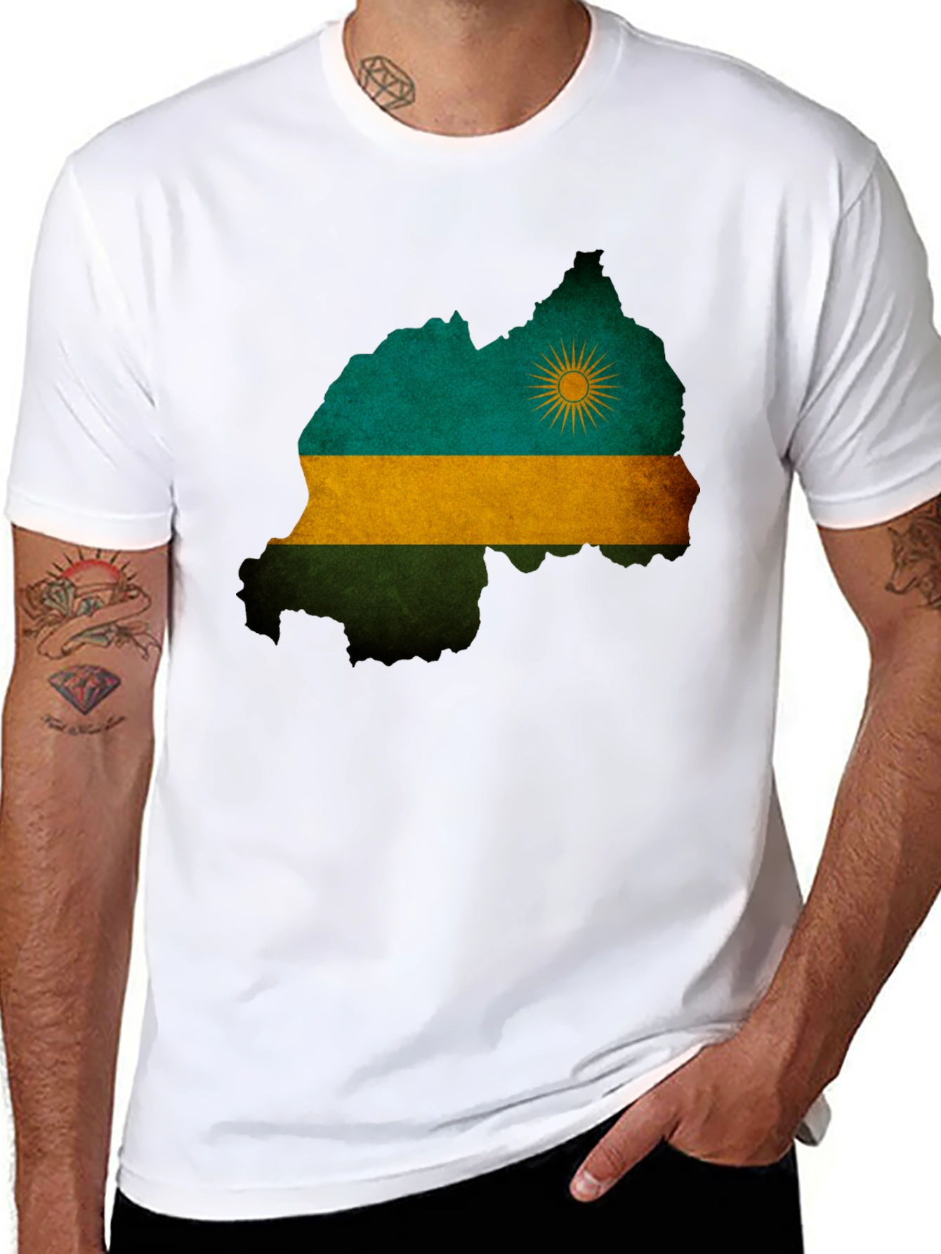 Black Rwanda Flag Map T-Shirt - Black view 8