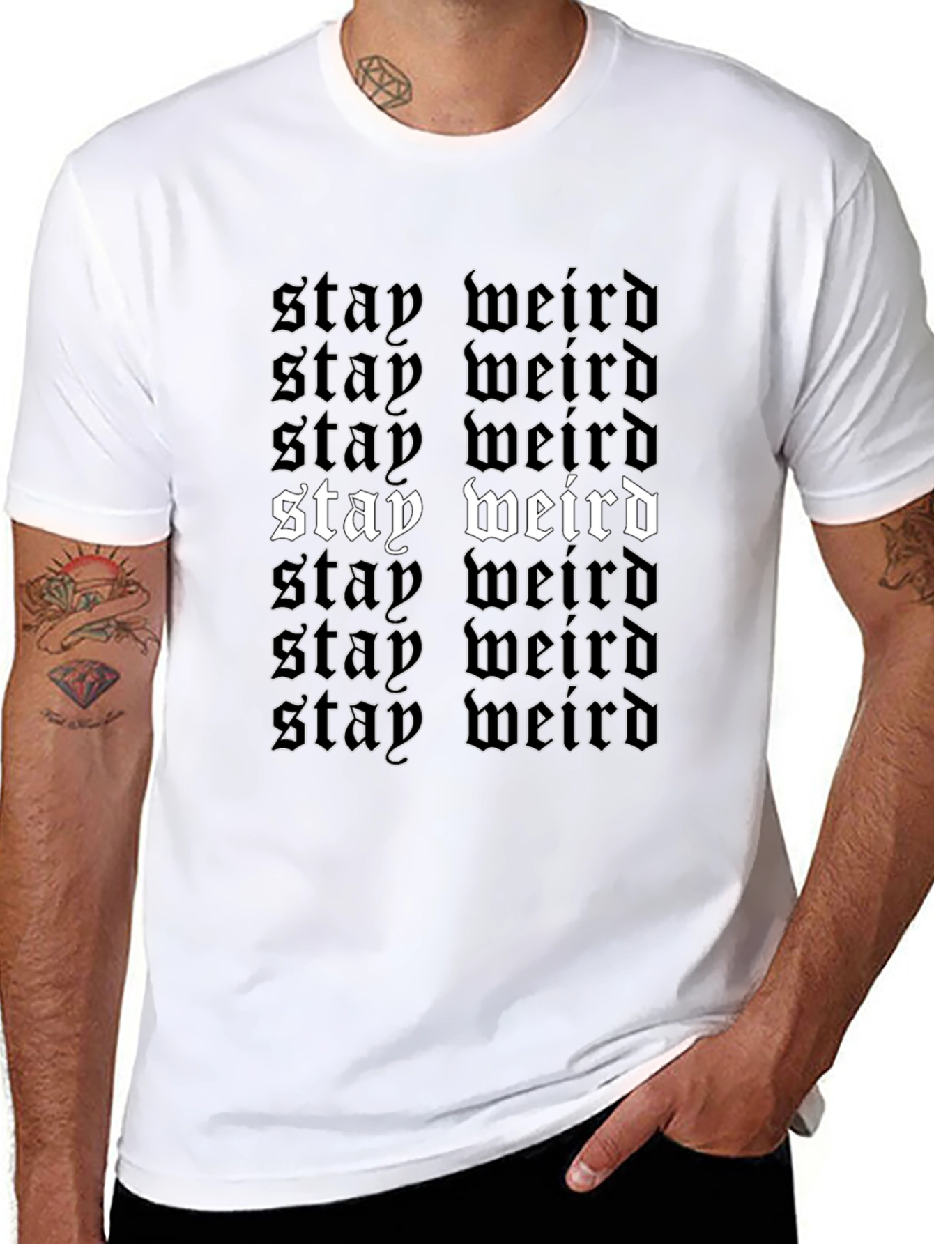 Black Stay Weird Graphic Tee - Black Cotton T-Shirt view 8