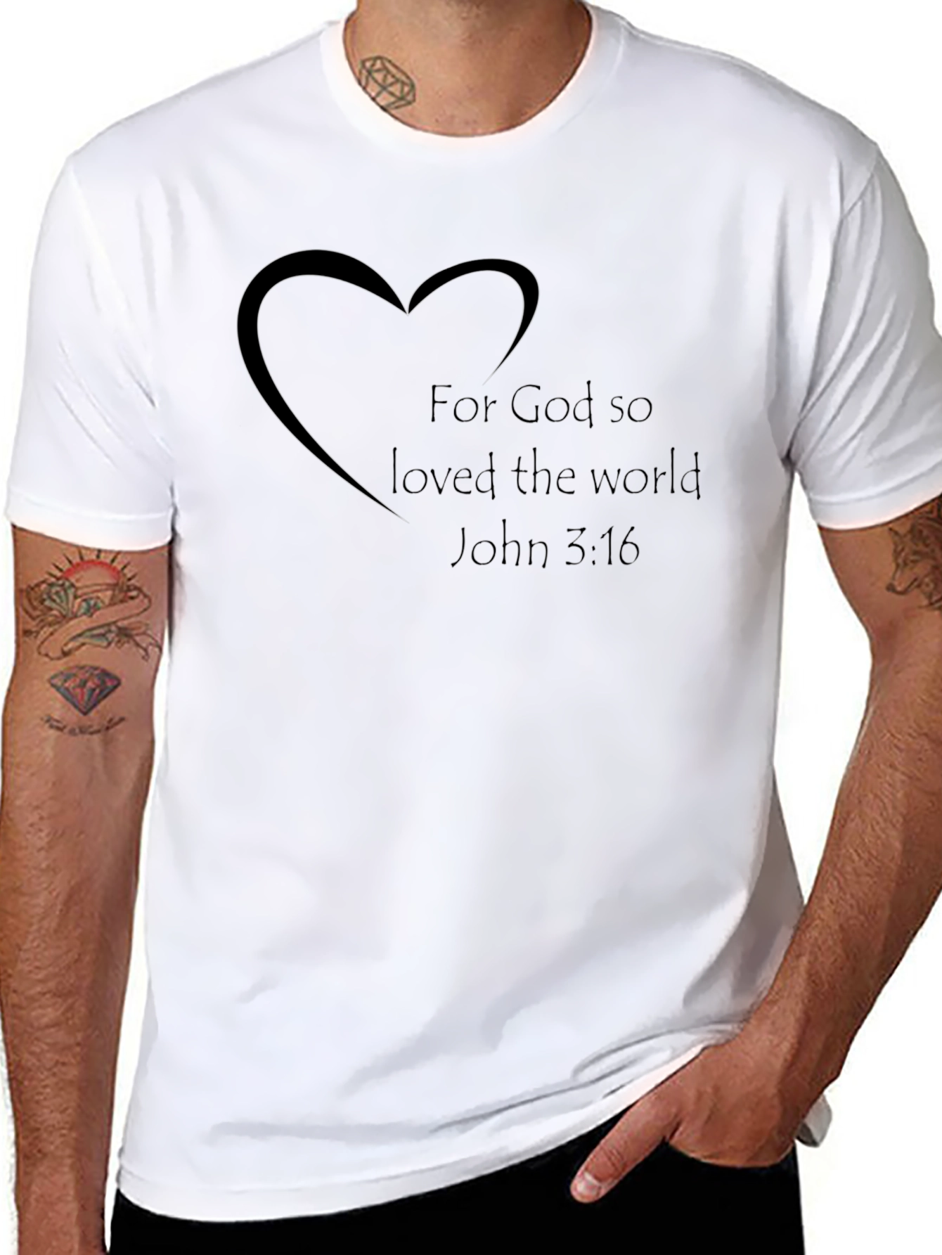 Black Faith-Based Black T-Shirt - "For God So Loved" Design view 8