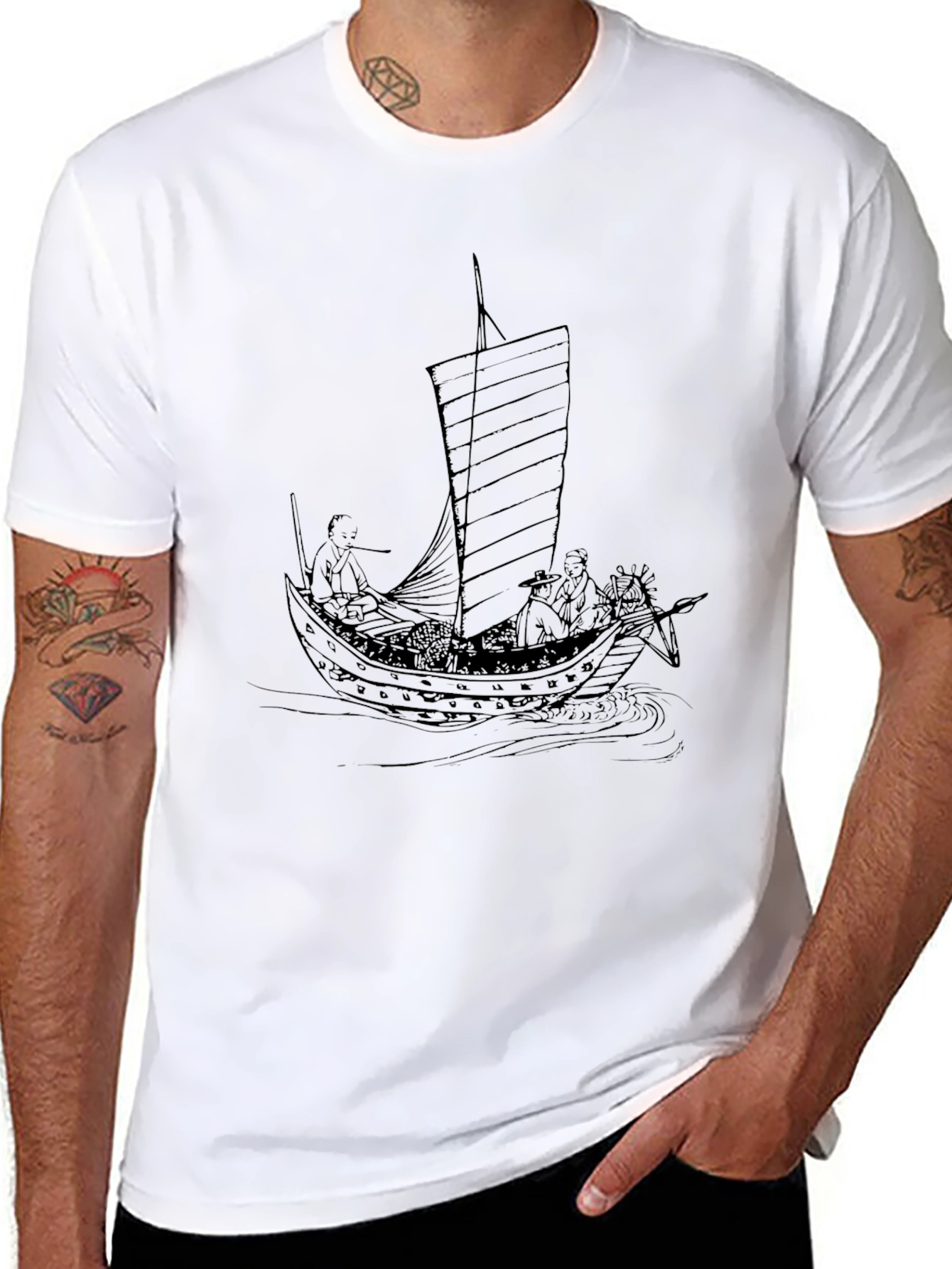 Black Black T-Shirt with Junk Ship Graphic view 8