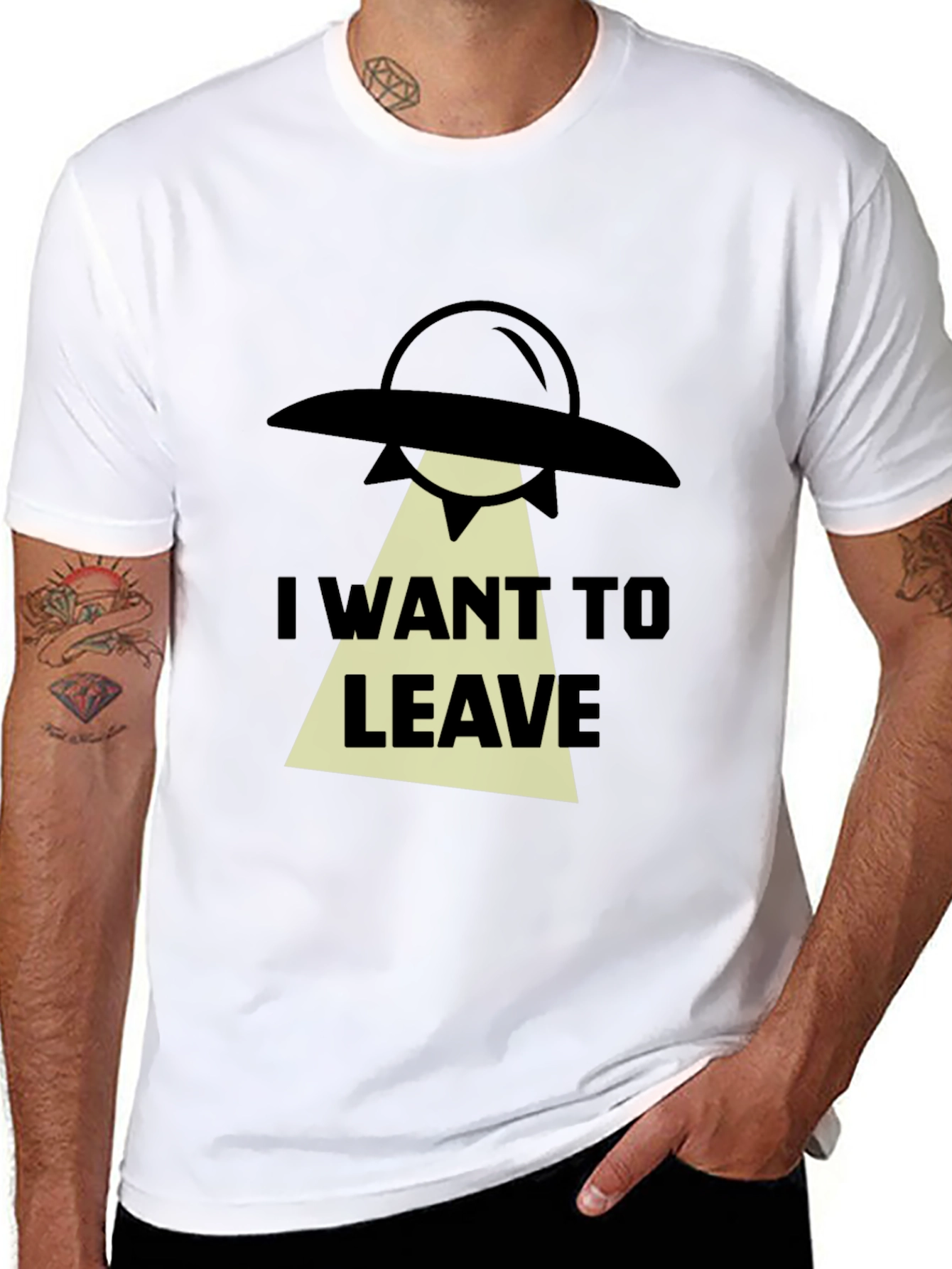 Black I Want To Leave Alien UFO Graphic T-Shirt view 8