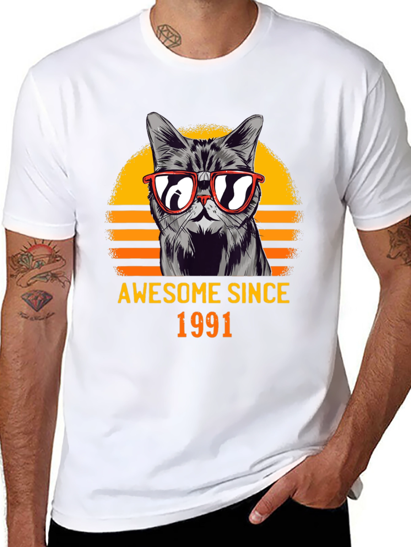 Black Awesome Since 1991 Cat Graphic T-Shirt view 8