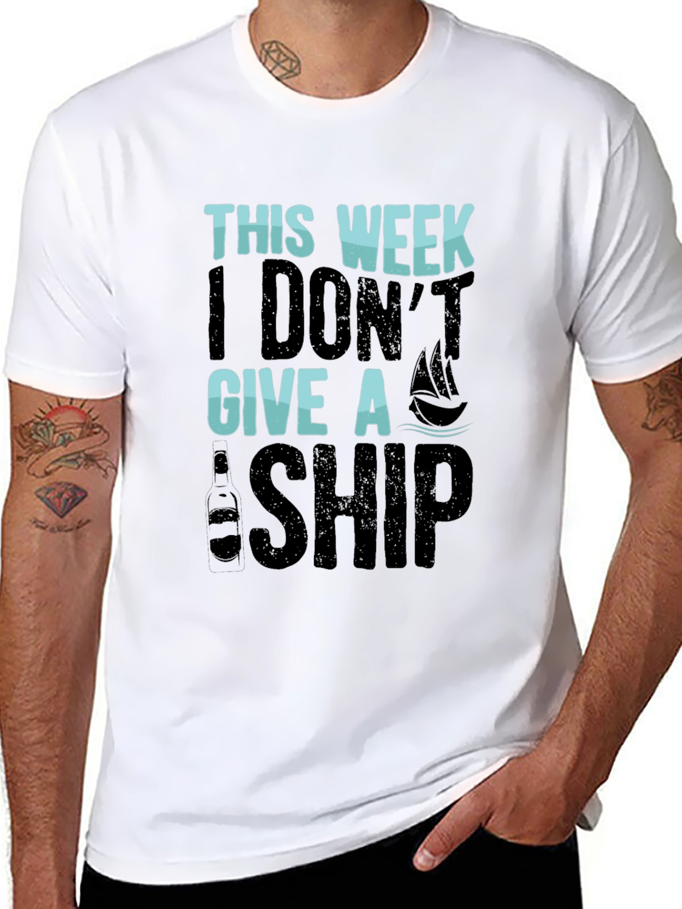 Black Funny "This Week I Don't Give A Ship" Graphic T-Shirt view 8