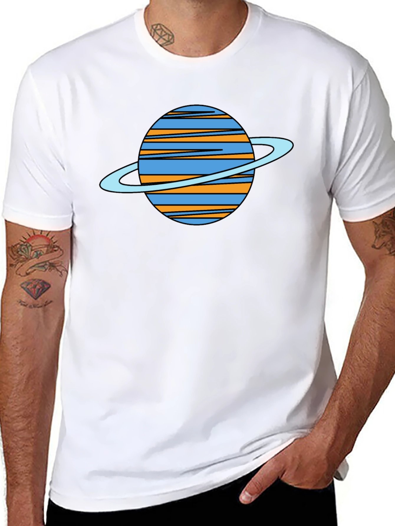Black Saturn Graphic Black T-Shirt - Trendy Space Tee view 8