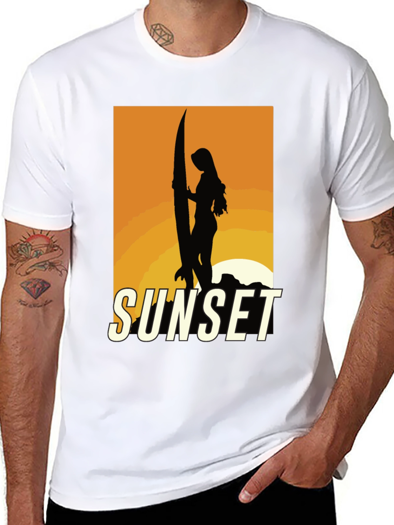 Black Sunset Surfer Graphic Tee - Black Cotton T-Shirt view 8