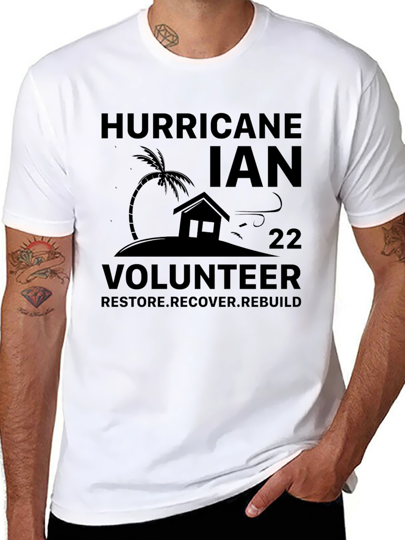 Black Hurricane Ian Volunteer T-Shirt view 8
