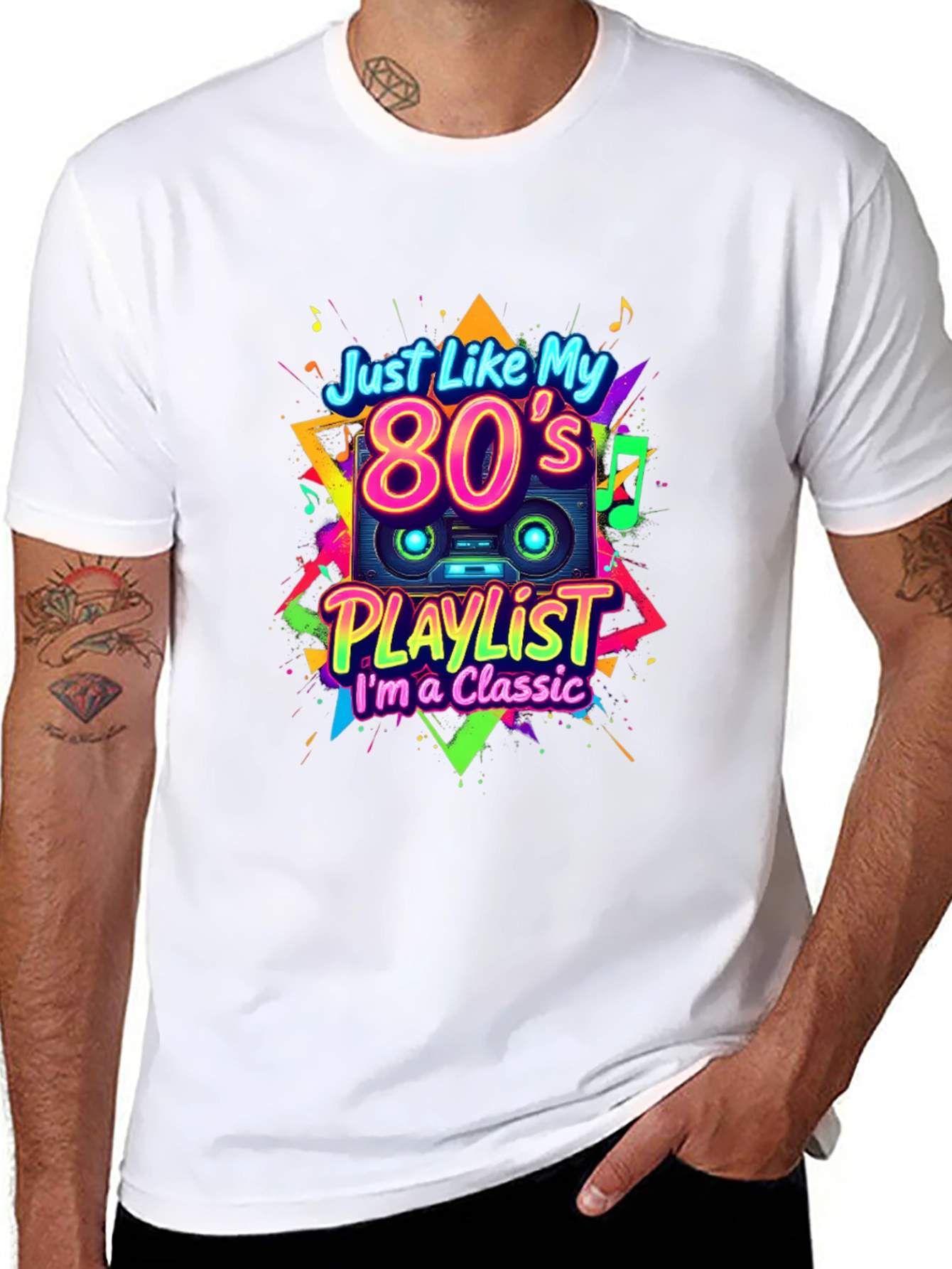 Black 80's Playlist Classic Black T-Shirt view 8