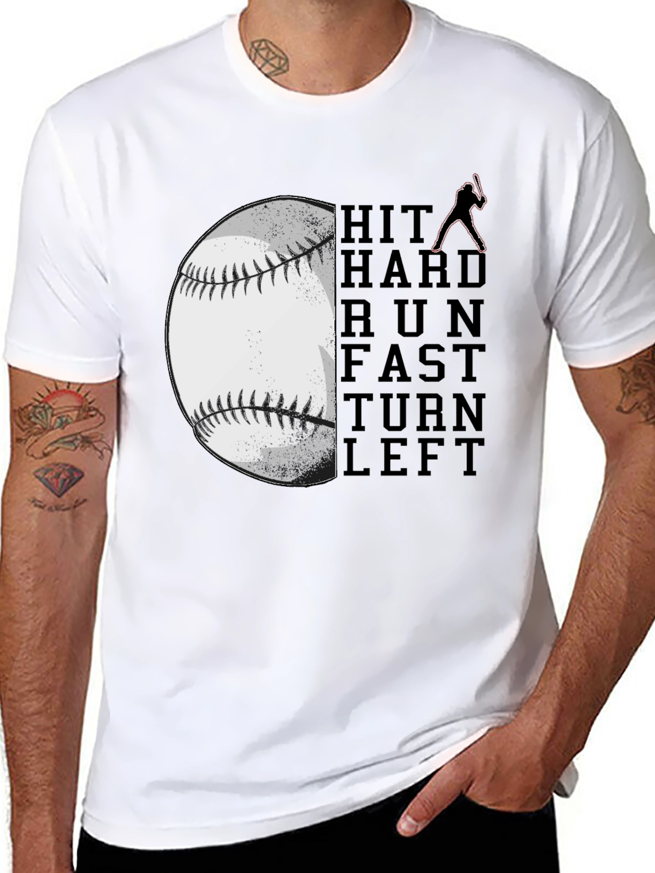 Black Baseball Hit Hard Run Fast T-Shirt view 8