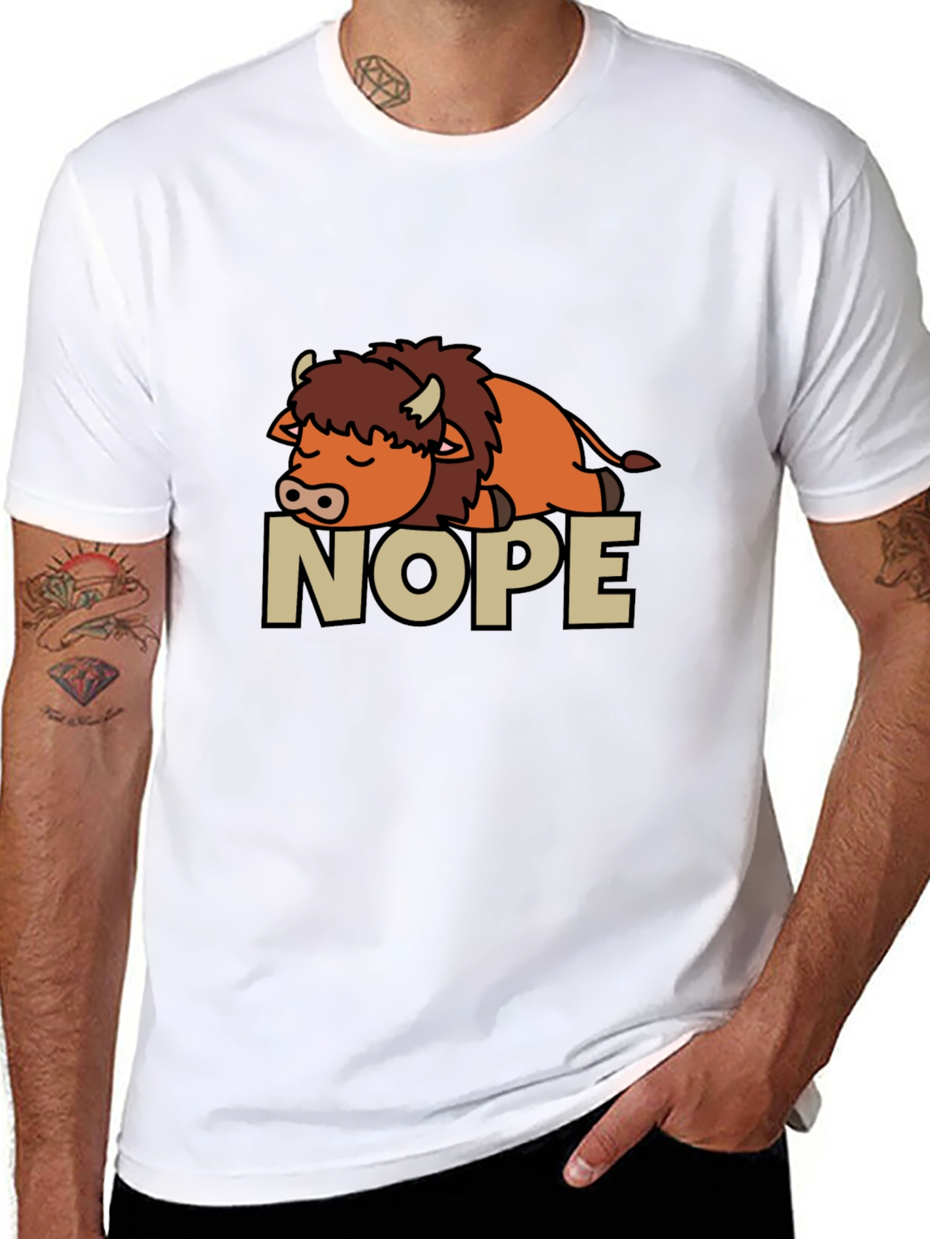 Black Nope Buffalo T-Shirt - Funny Sleepy Bison Tee view 8