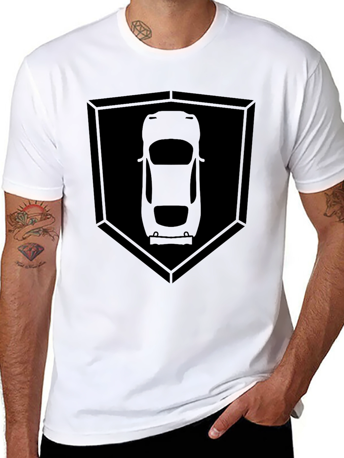Black Car Silhouette Shield T-Shirt view 8