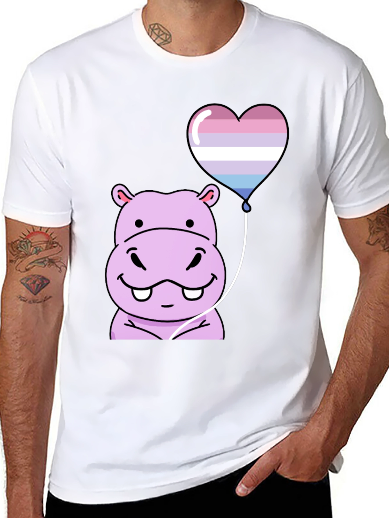 Black Hippo Heart Balloon T-Shirt view 8