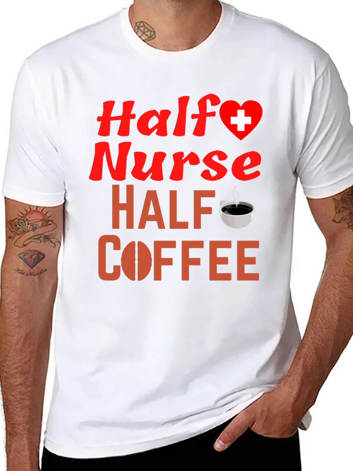 Black Half Nurse Half Coffee Graphic T-Shirt view 8