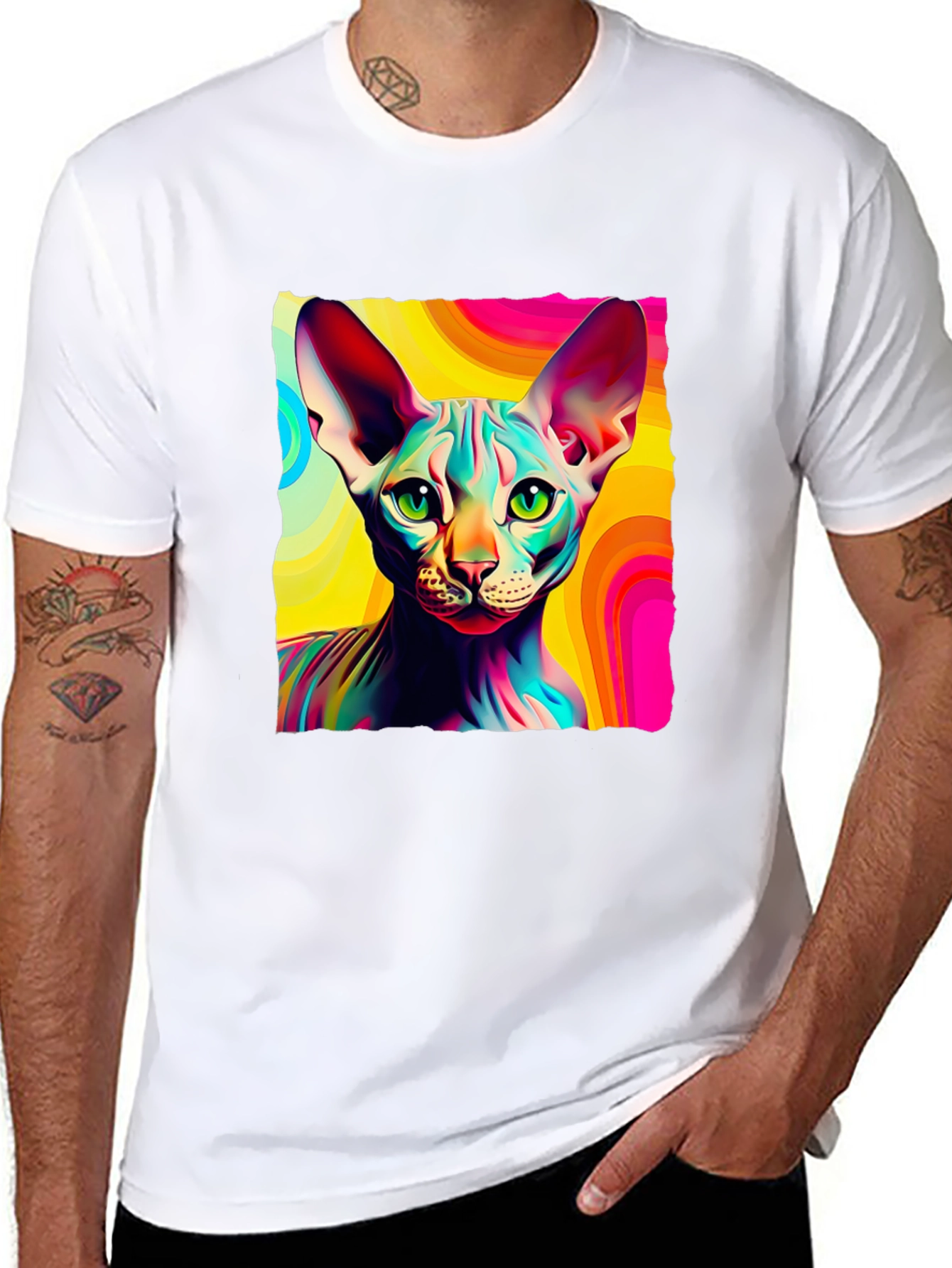 Black Psychedelic Sphynx Cat Graphic Tee - Unisex view 8
