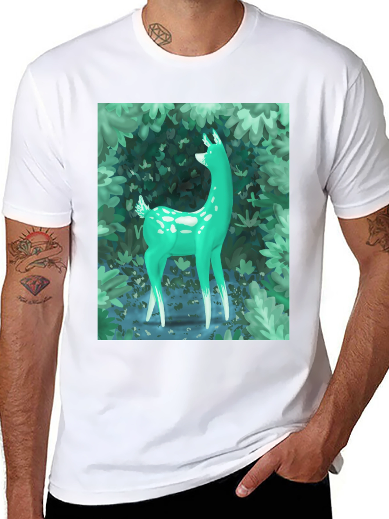 Black Enchanted Forest Deer Graphic Tee - Black view 8