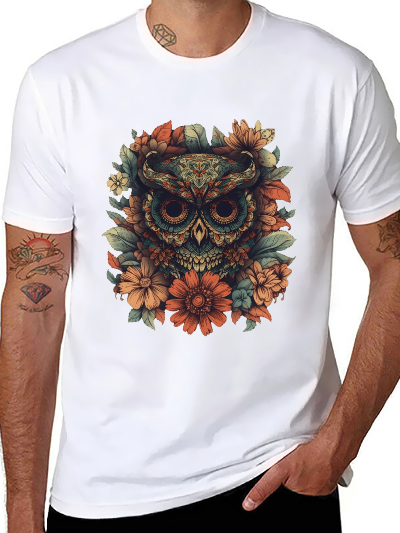 Black Floral Owl Graphic Tee - Unique Design view 8