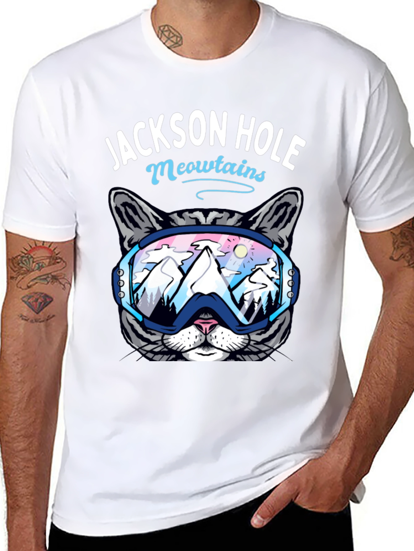 Black Jackson Hole Meowtains Cat Ski T-Shirt view 8