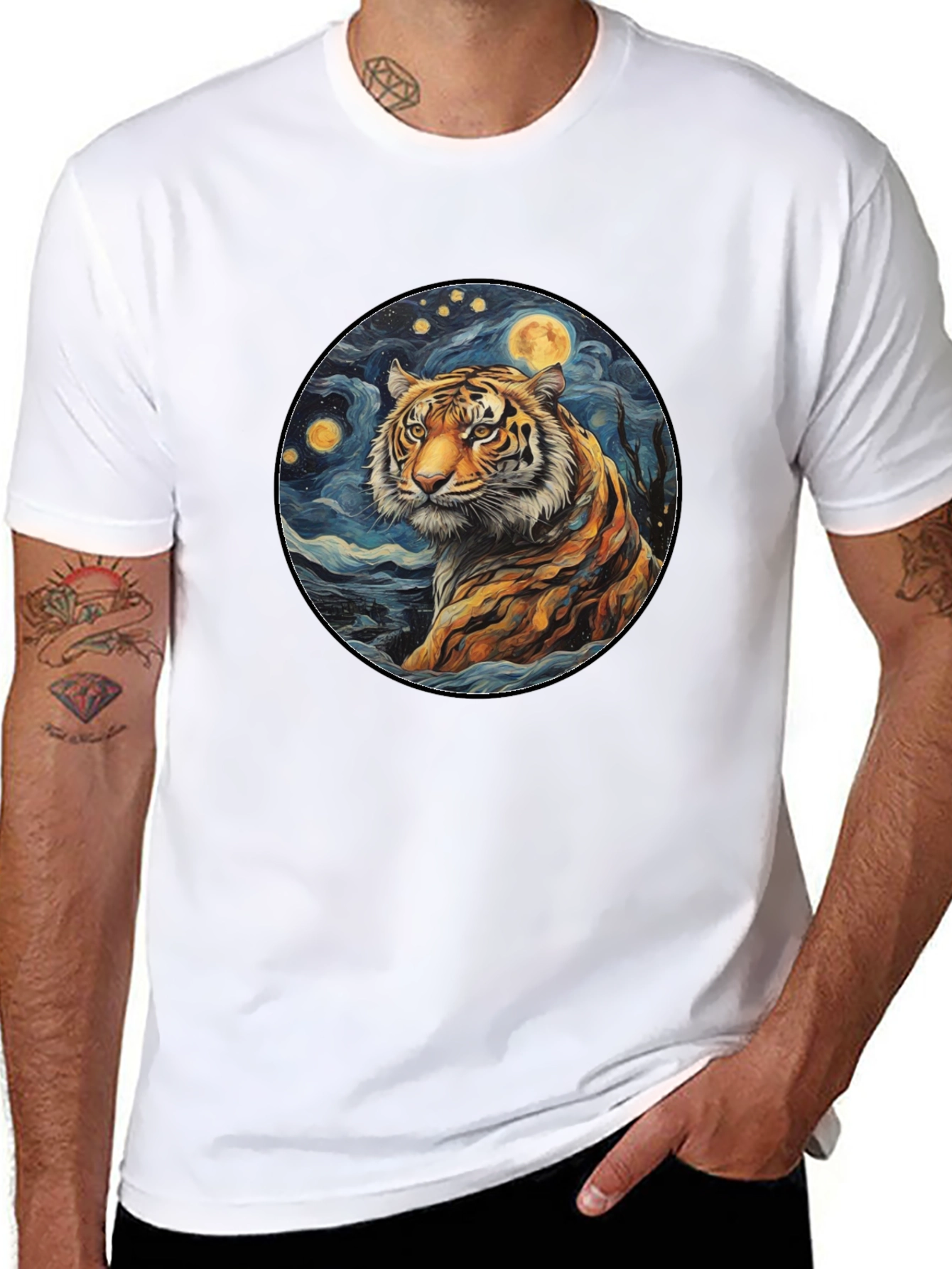 Black Tiger Starry Night Graphic Tee view 8