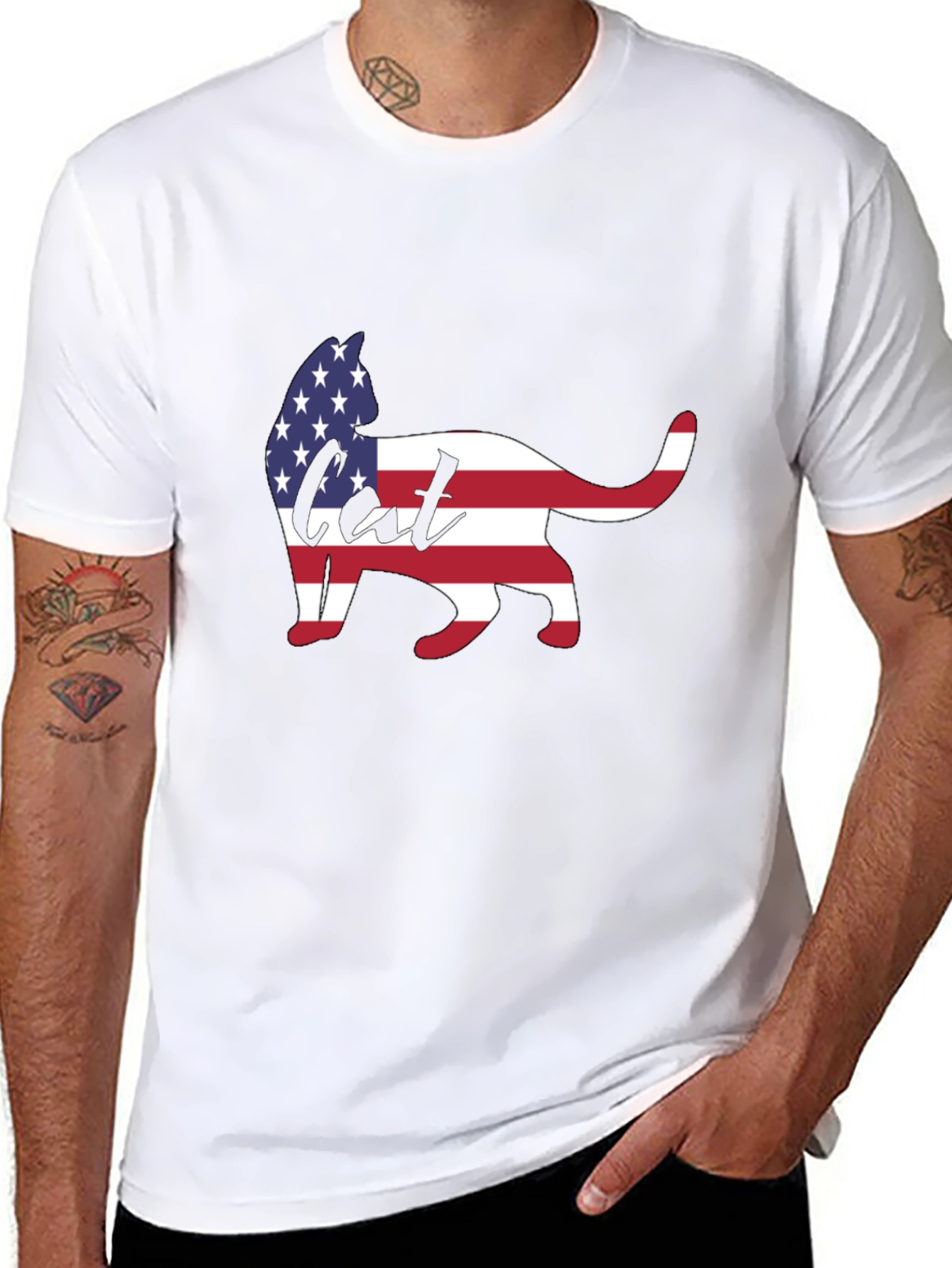 Black Patriotic Cat T-Shirt view 8