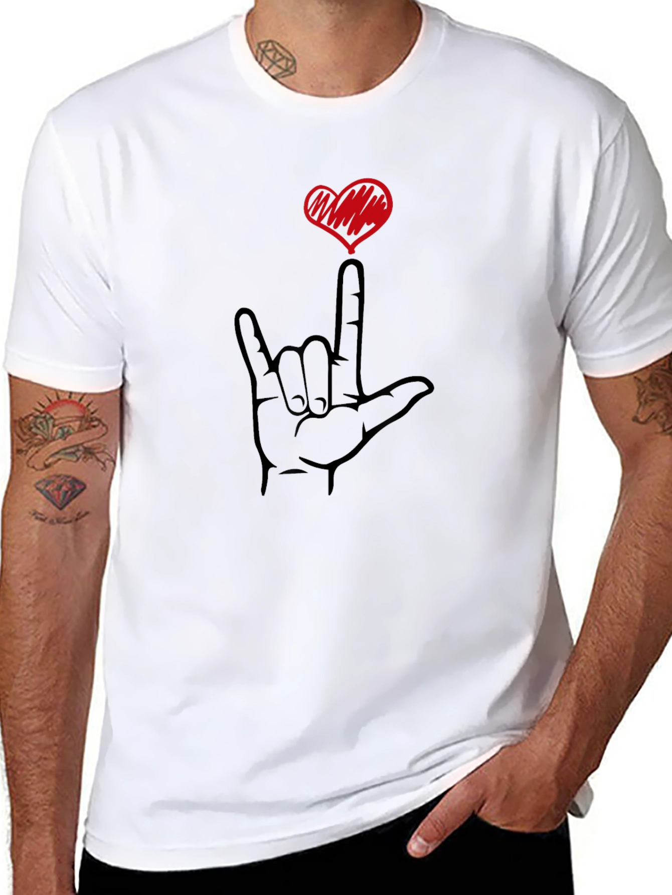Black I Love You Hand Sign Black T-Shirt view 8