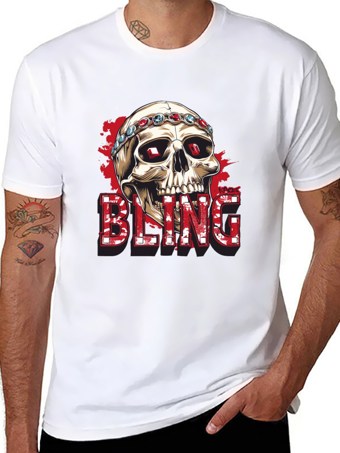 Black Skull Bling Graphic Tee - Mens Fashion view 8