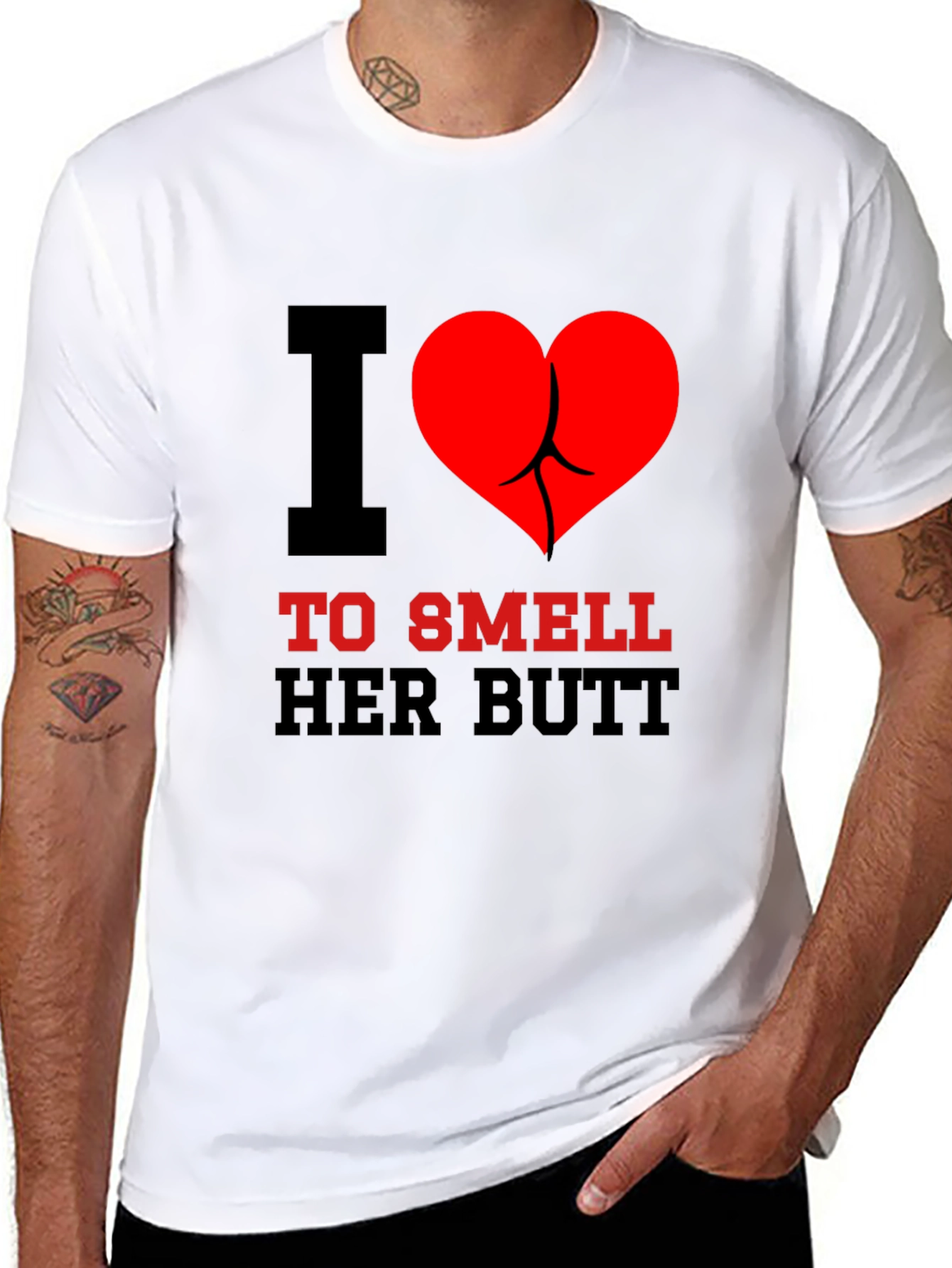 Black I Heart To Smell Her Butt Funny Graphic Tee view 8