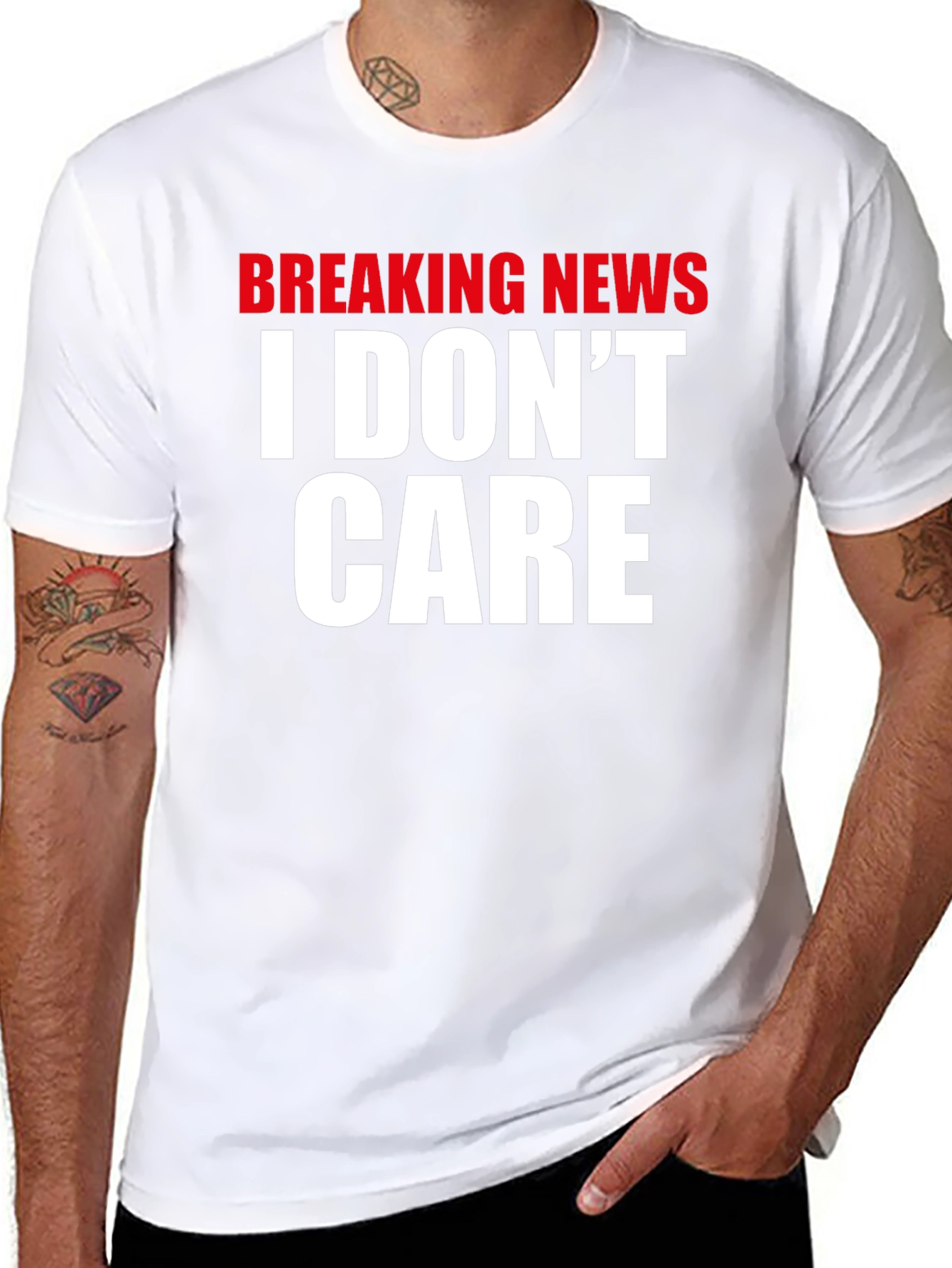 Black Breaking News I Don't Care T-Shirt view 8
