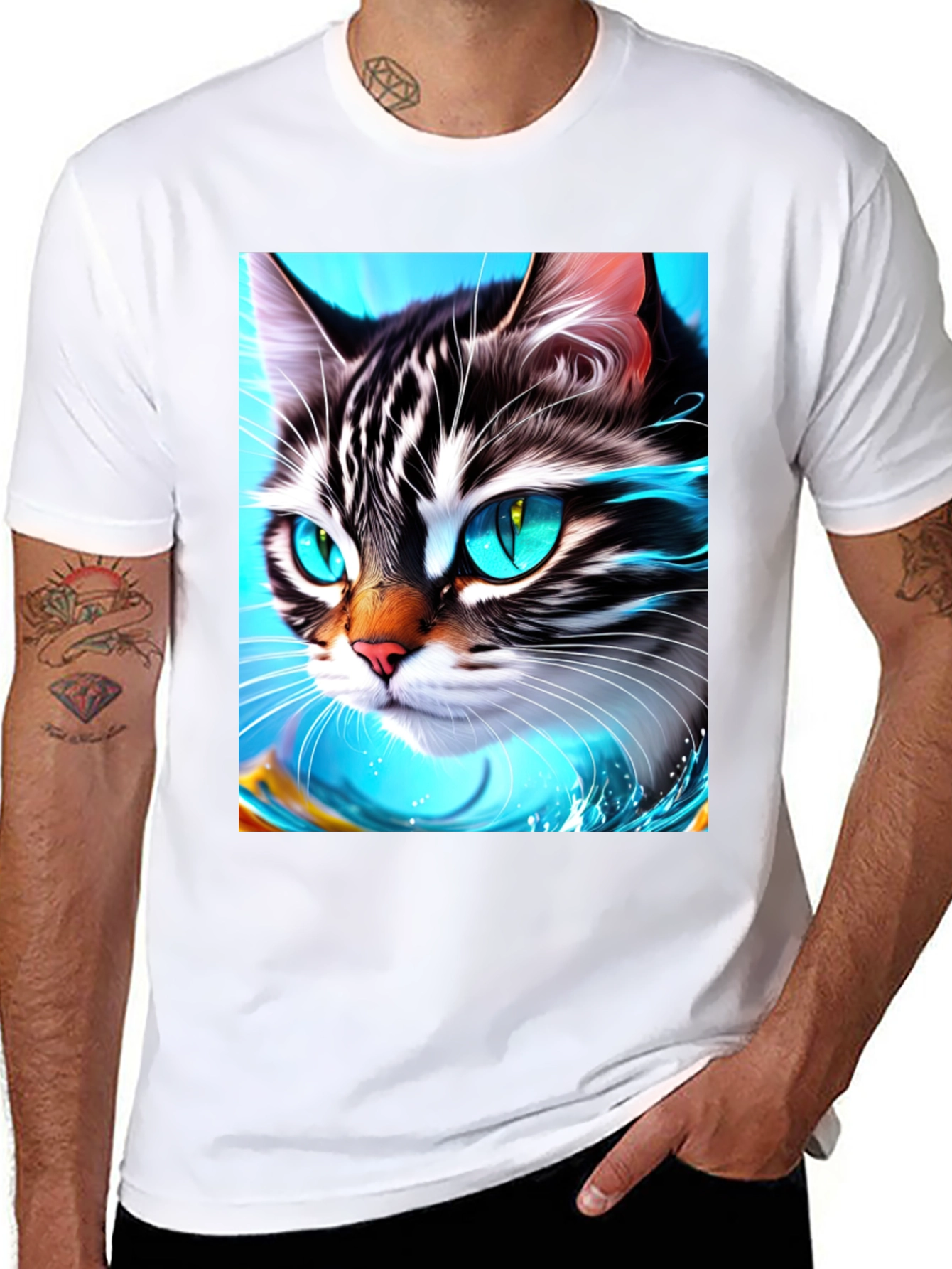 Black Cat Face T-Shirt - Cool Graphic Tee view 8