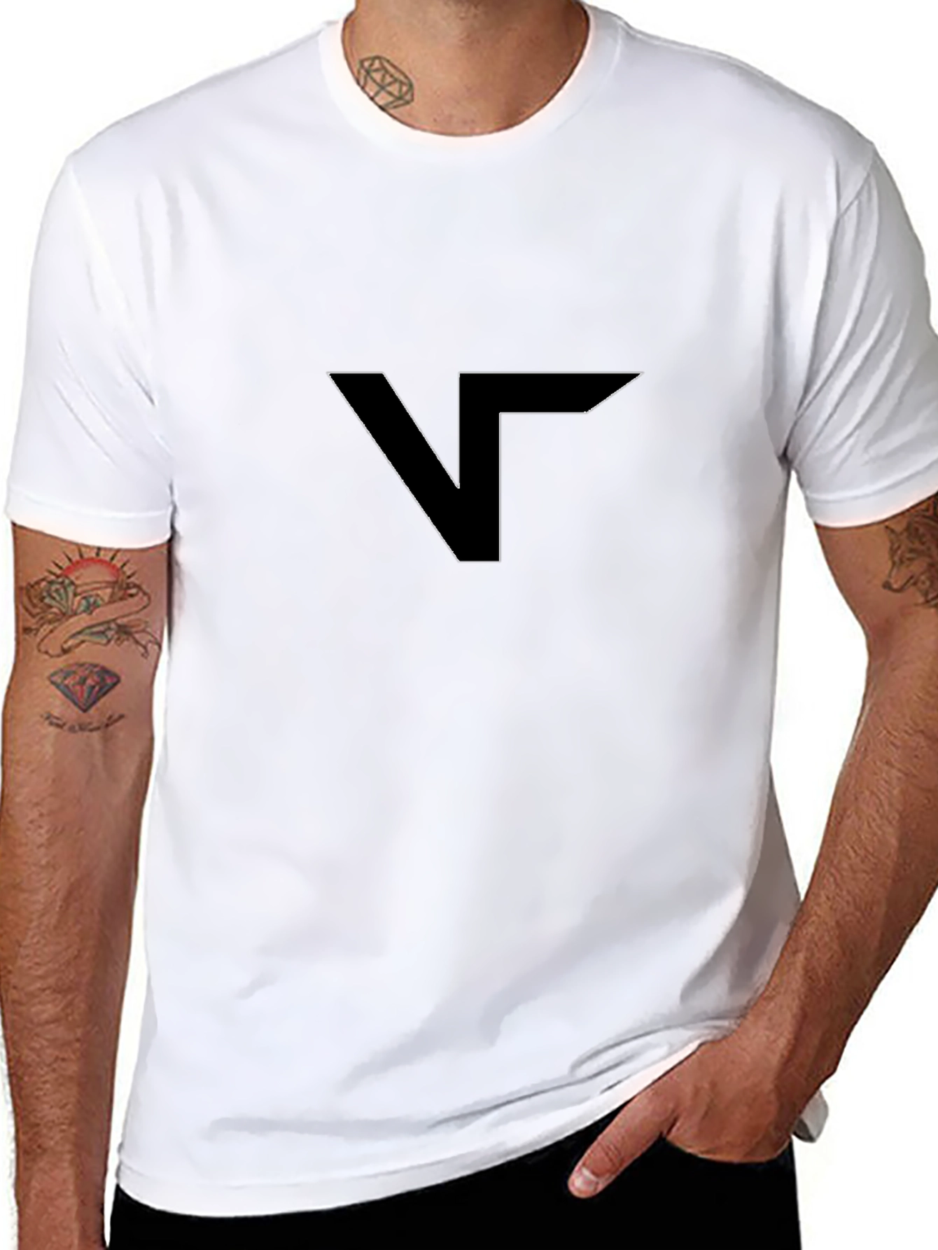 Black Modern Black T-Shirt with Geometric V Logo view 8