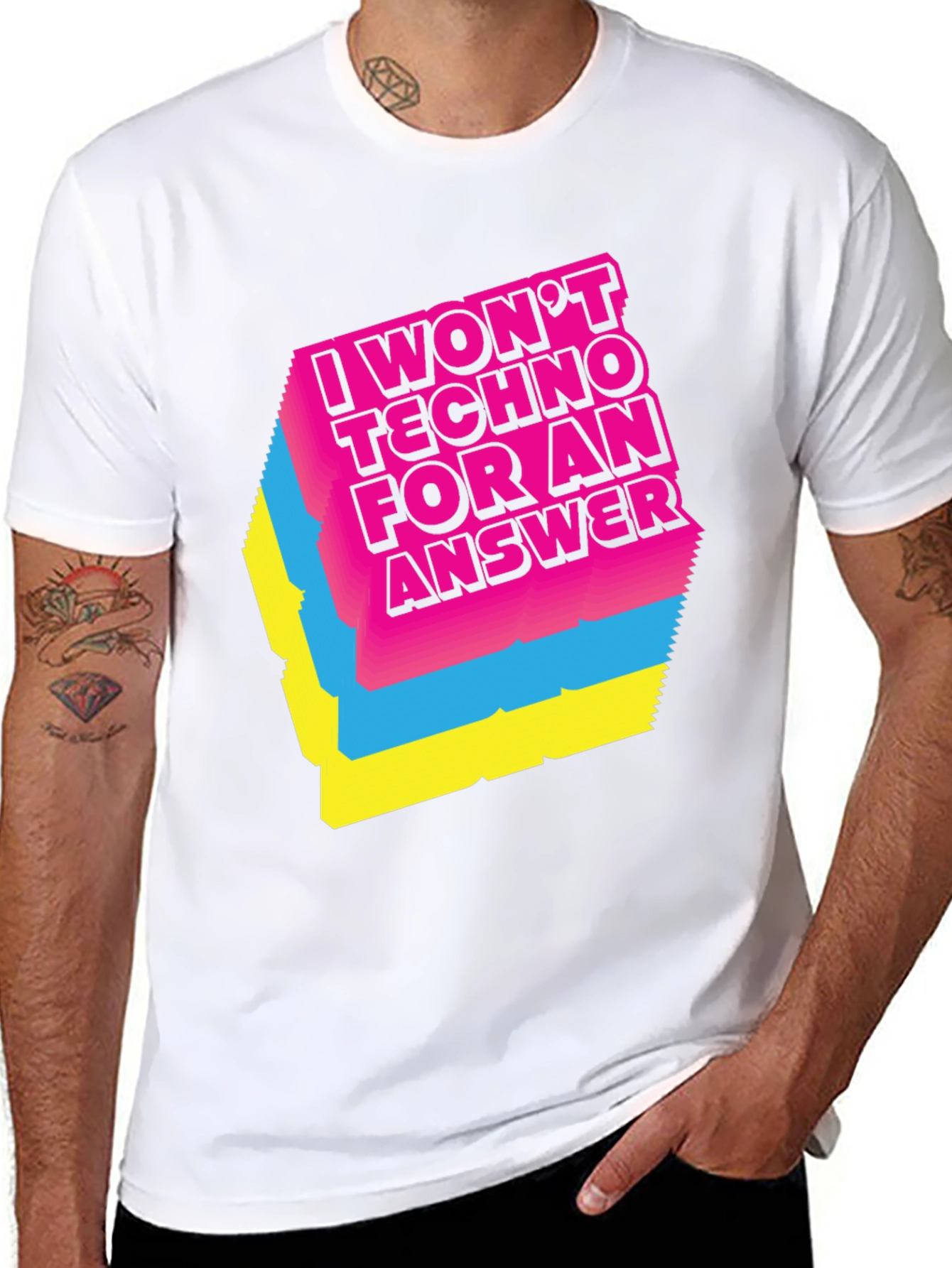 Black I Won't Techno For An Answer T-Shirt view 8