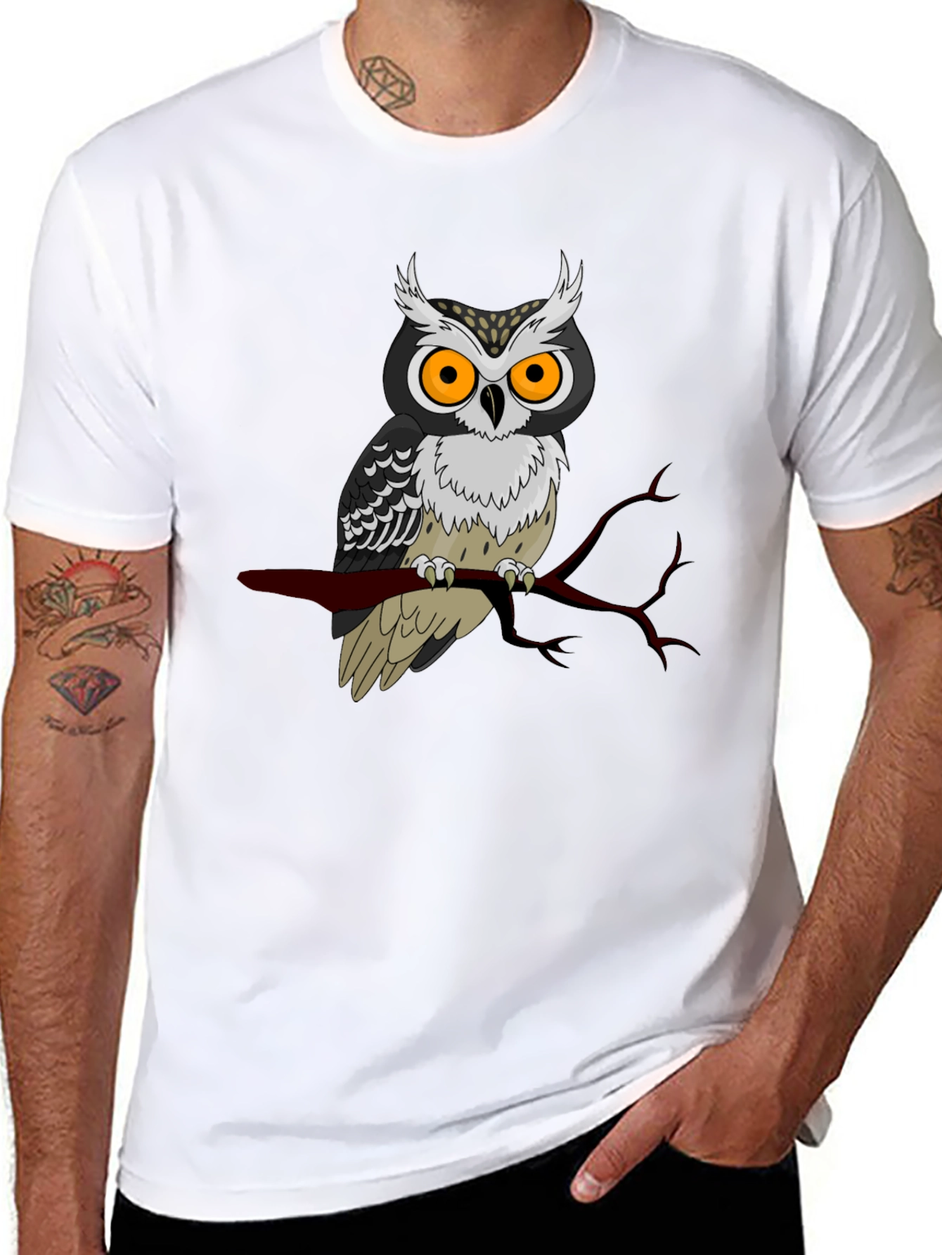 Black Owl Graphic Print Black T-Shirt view 8