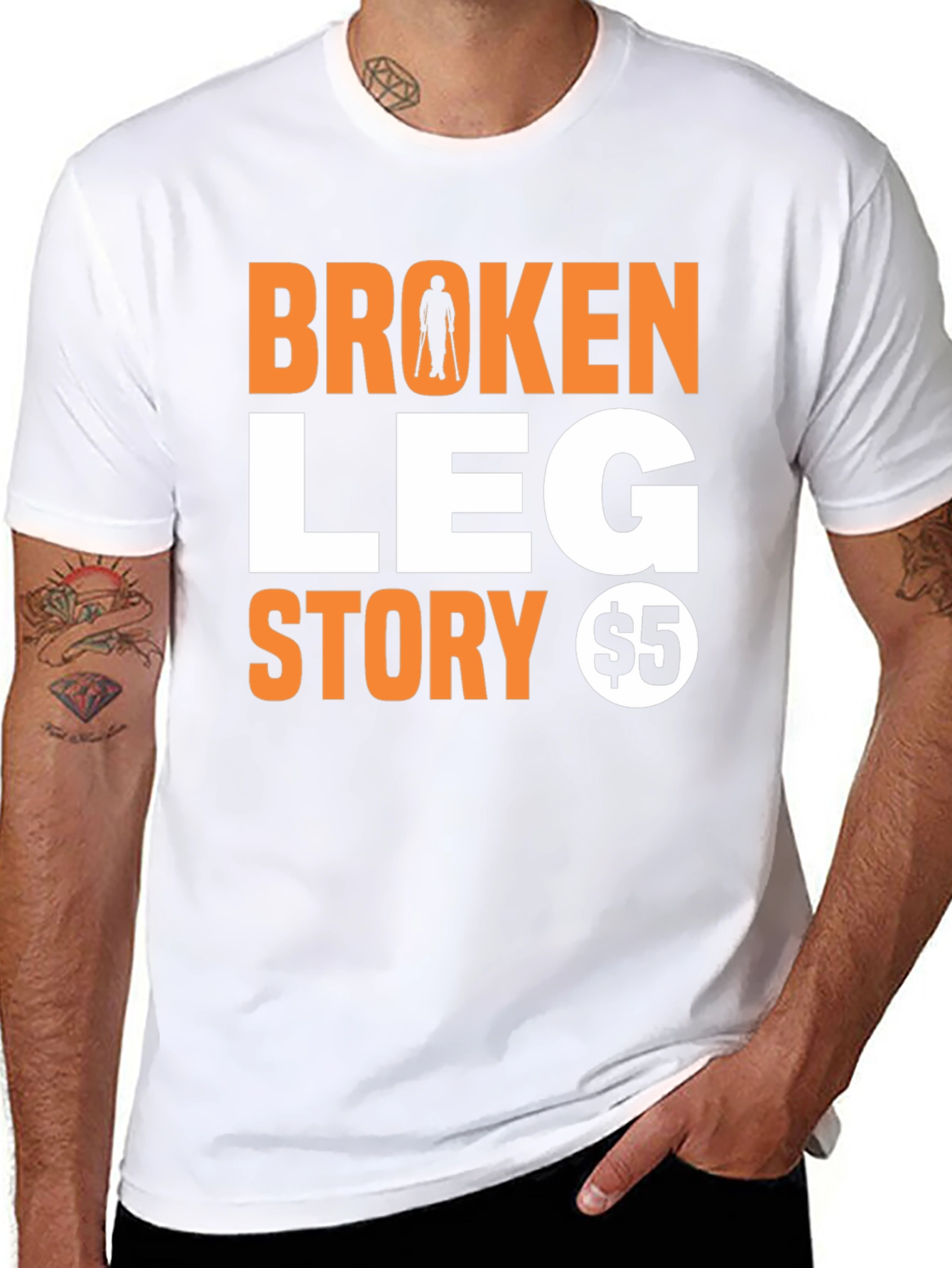 Black Broken Leg Story T-Shirt - Humorous Novelty Tee view 8