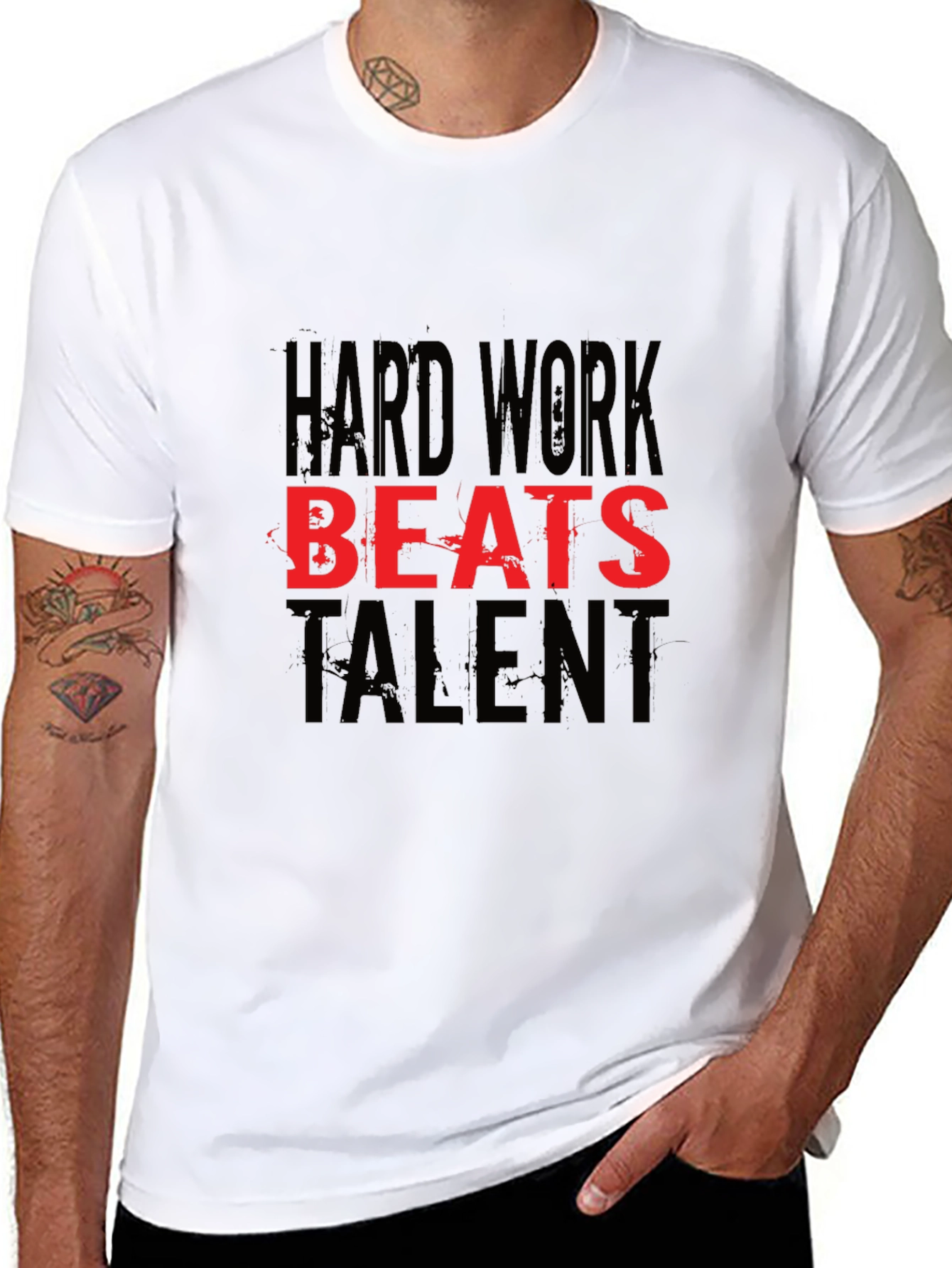 Black Hard Work Beats Talent Black T-Shirt view 8