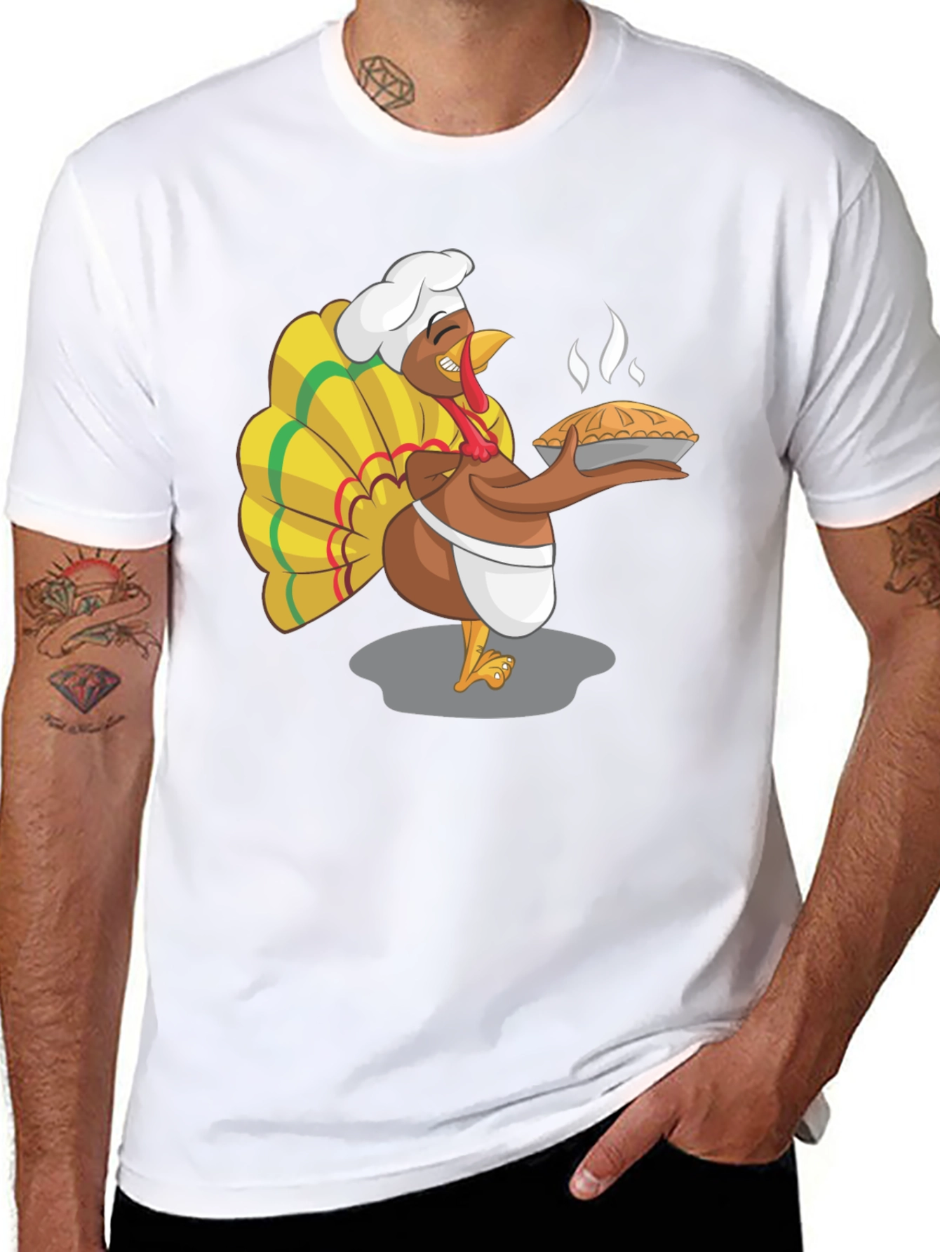 Black Funny Turkey Chef Pie Graphic T-Shirt view 8